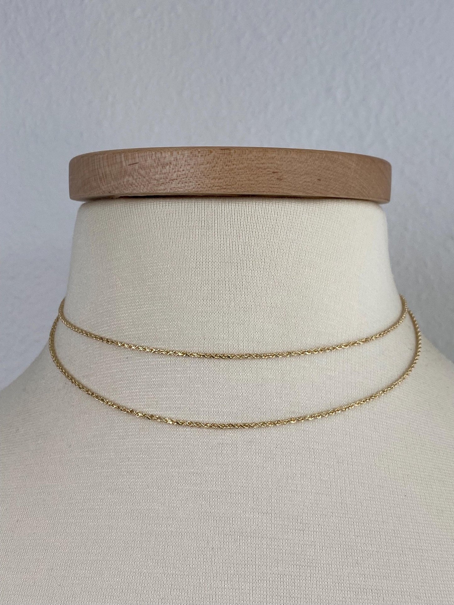 Vintage Solid 14k Yellow Gold Slim Long Rope Chain Necklace - 30 inches