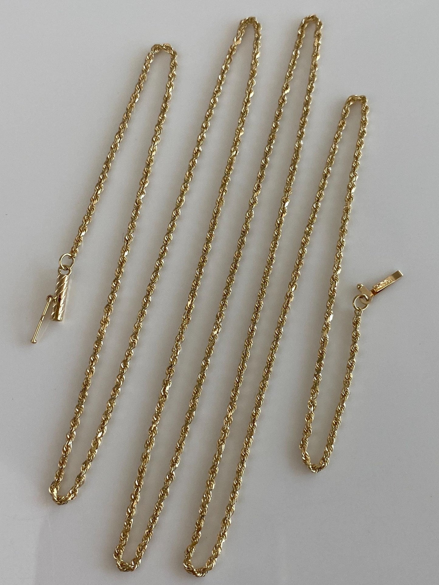 Vintage Solid 14k Yellow Gold Slim Long Rope Chain Necklace - 30 inches