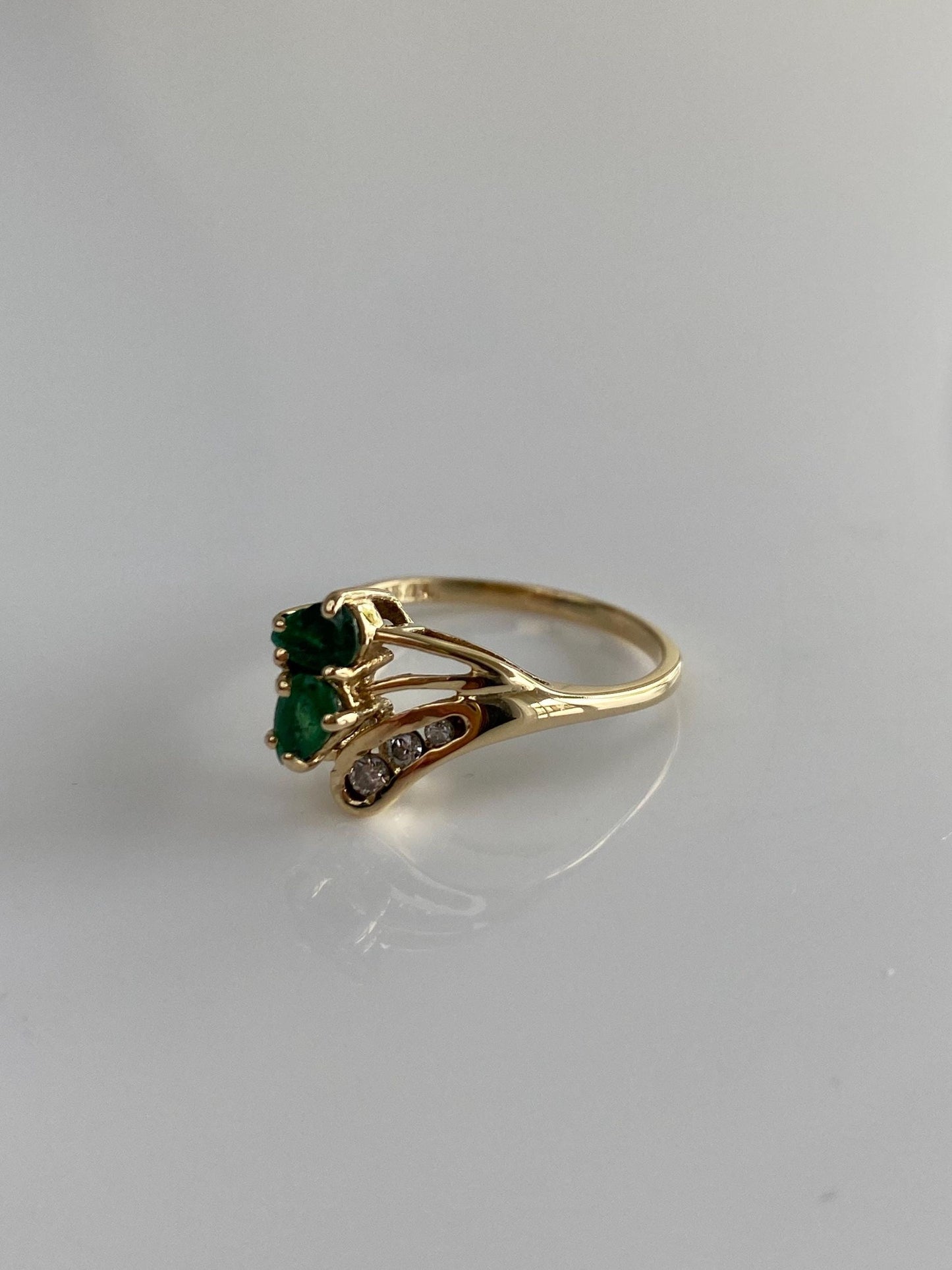 Vintage Solid 14k Yellow Gold Diamond Emerald Ring - Size 6