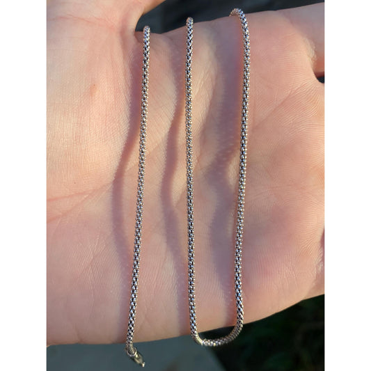 Vintage Solid 14k White Gold Popcorn Chain Necklace - 16.75 inches