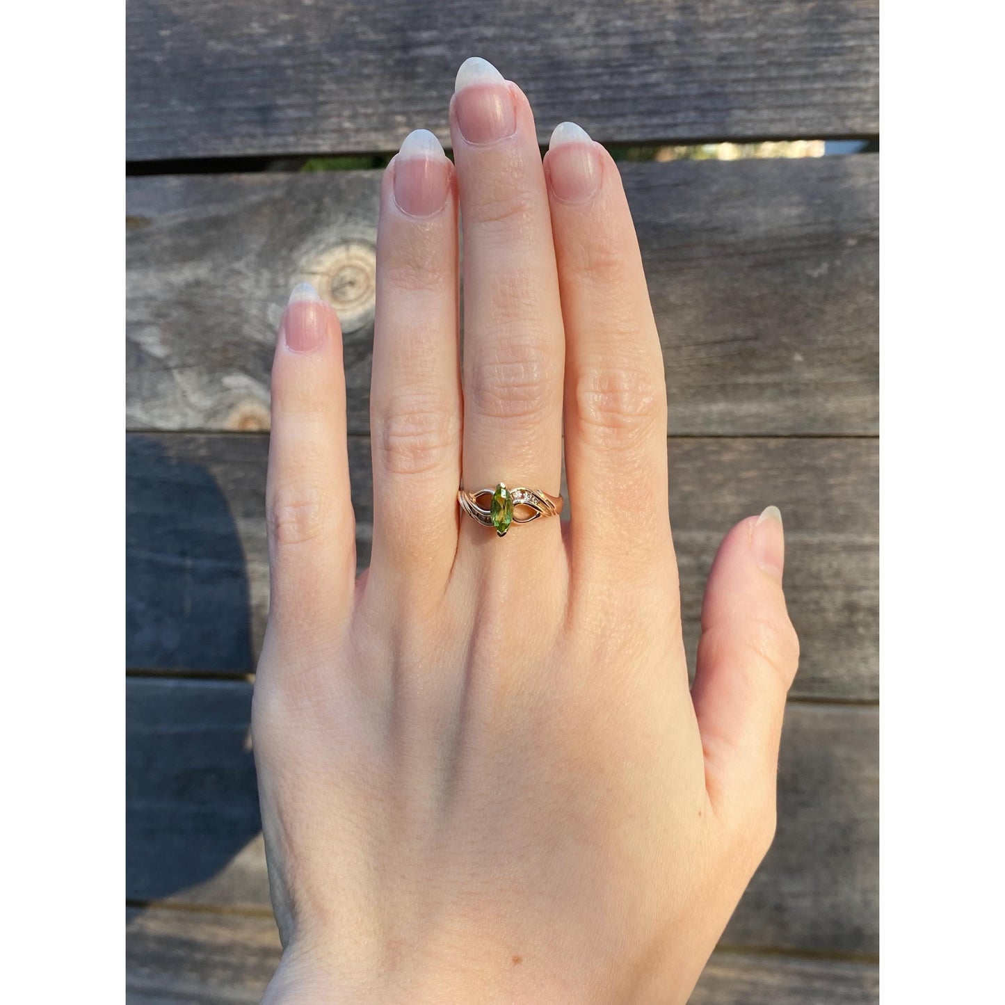 Solid 10k Yellow Gold Peridot Diamond Ring - Size 6.25