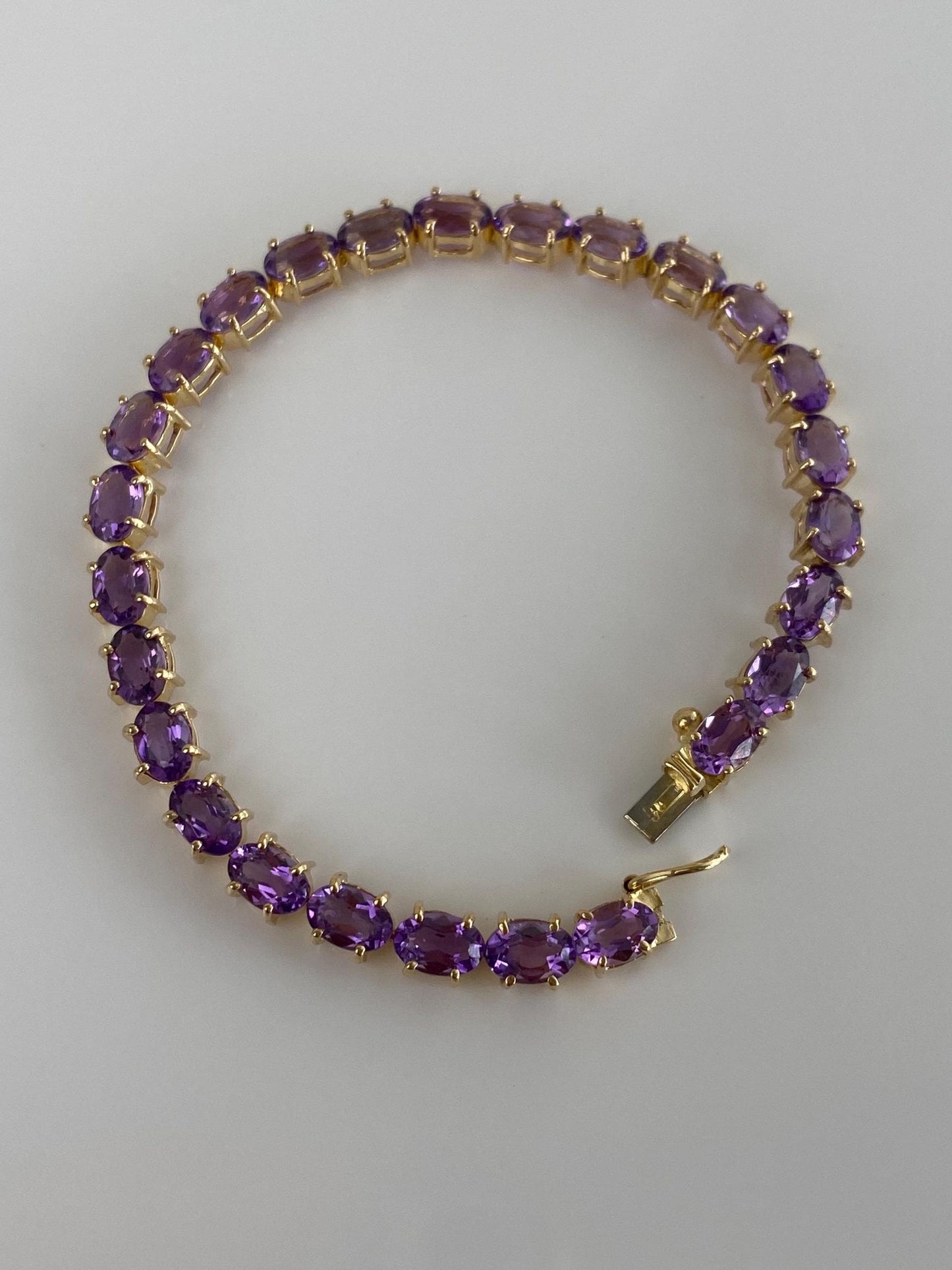 Vintage Solid 14k Yellow Gold Amethyst Link Bracelet - 6.25 inches