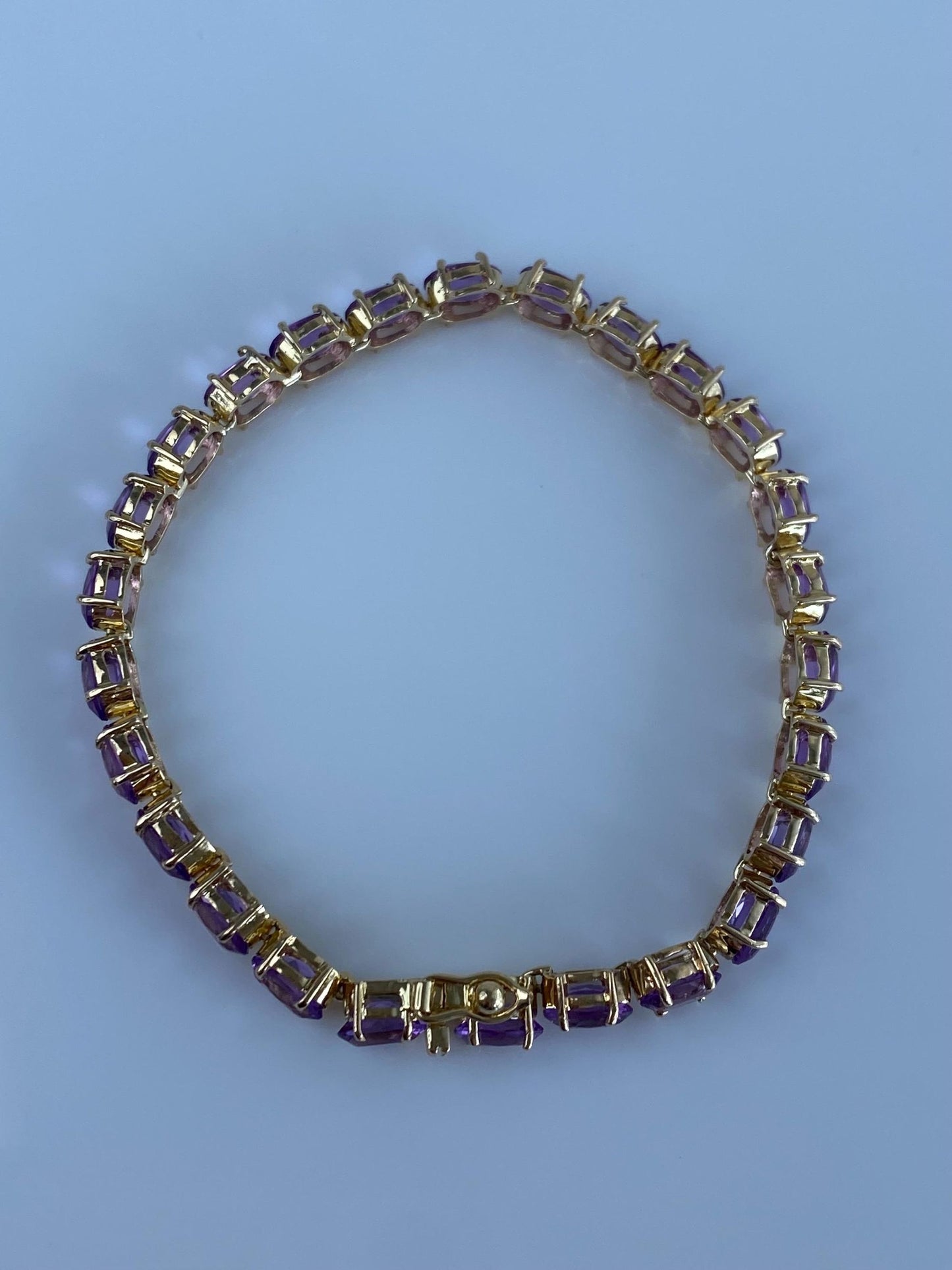 Vintage Solid 14k Yellow Gold Amethyst Link Bracelet - 6.25 inches