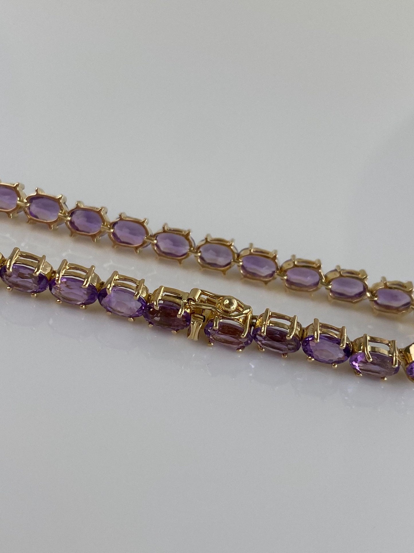Vintage Solid 14k Yellow Gold Amethyst Link Bracelet - 6.25 inches