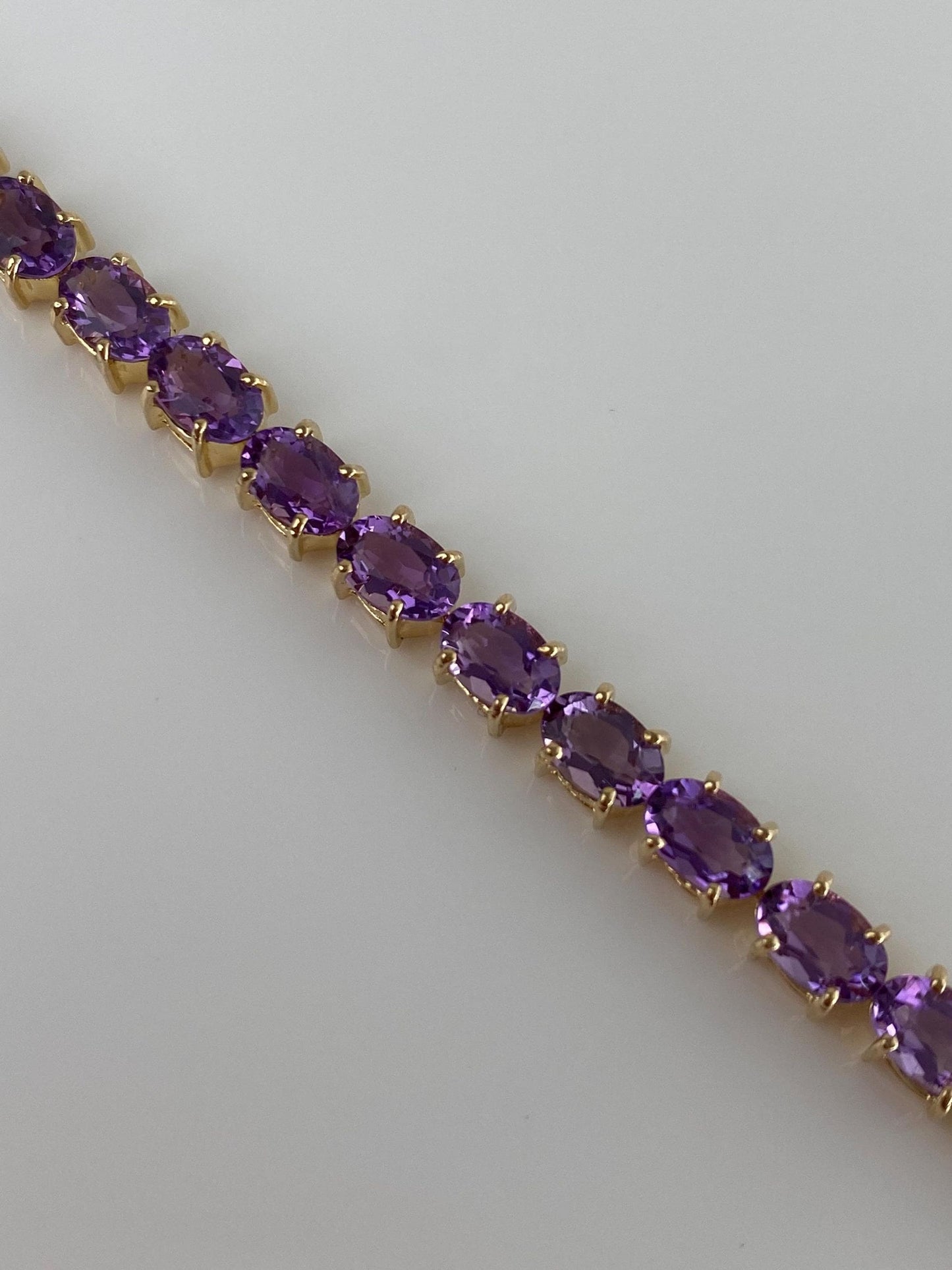 Vintage Solid 14k Yellow Gold Amethyst Link Bracelet - 6.25 inches