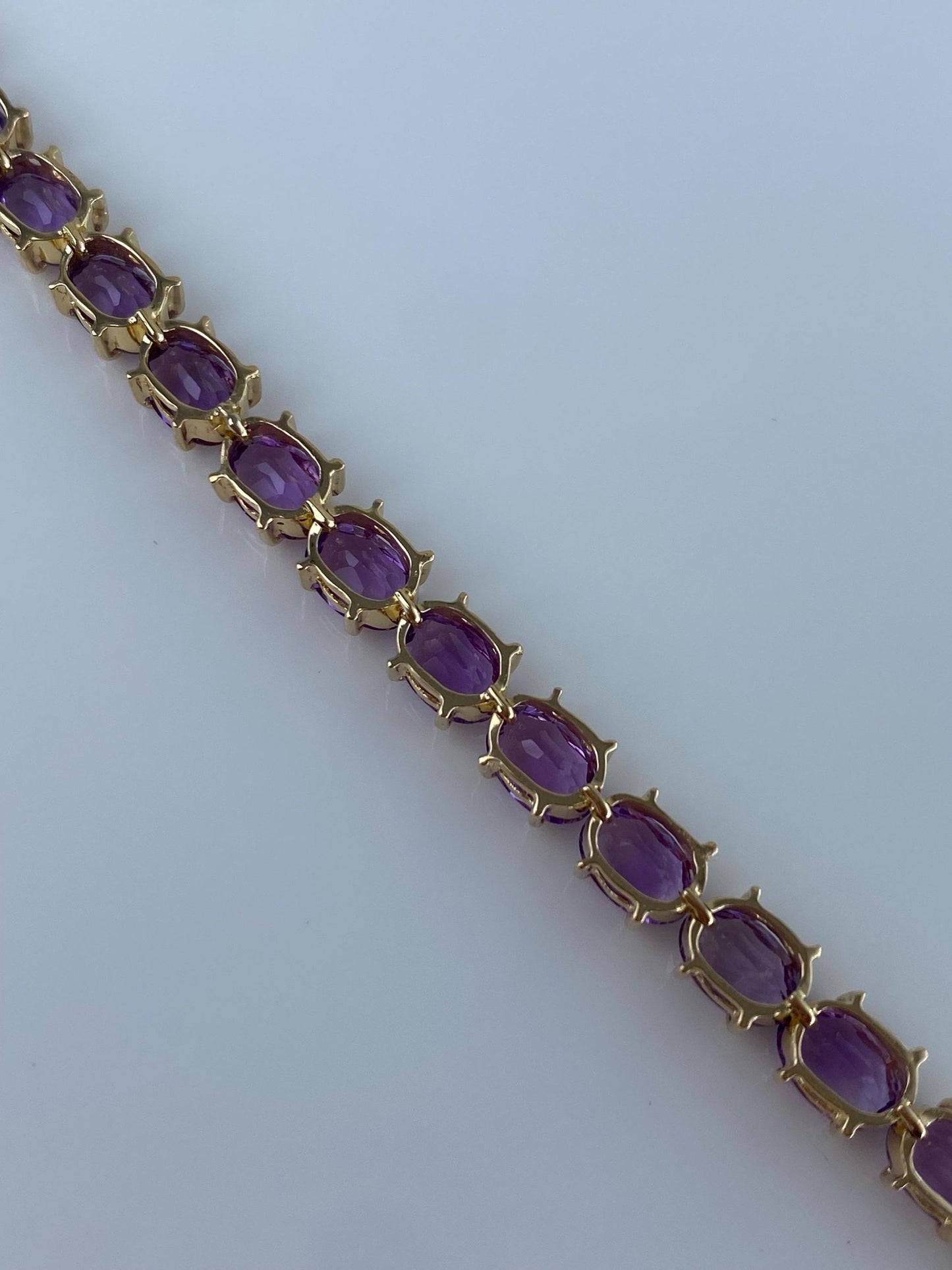Vintage Solid 14k Yellow Gold Amethyst Link Bracelet - 6.25 inches