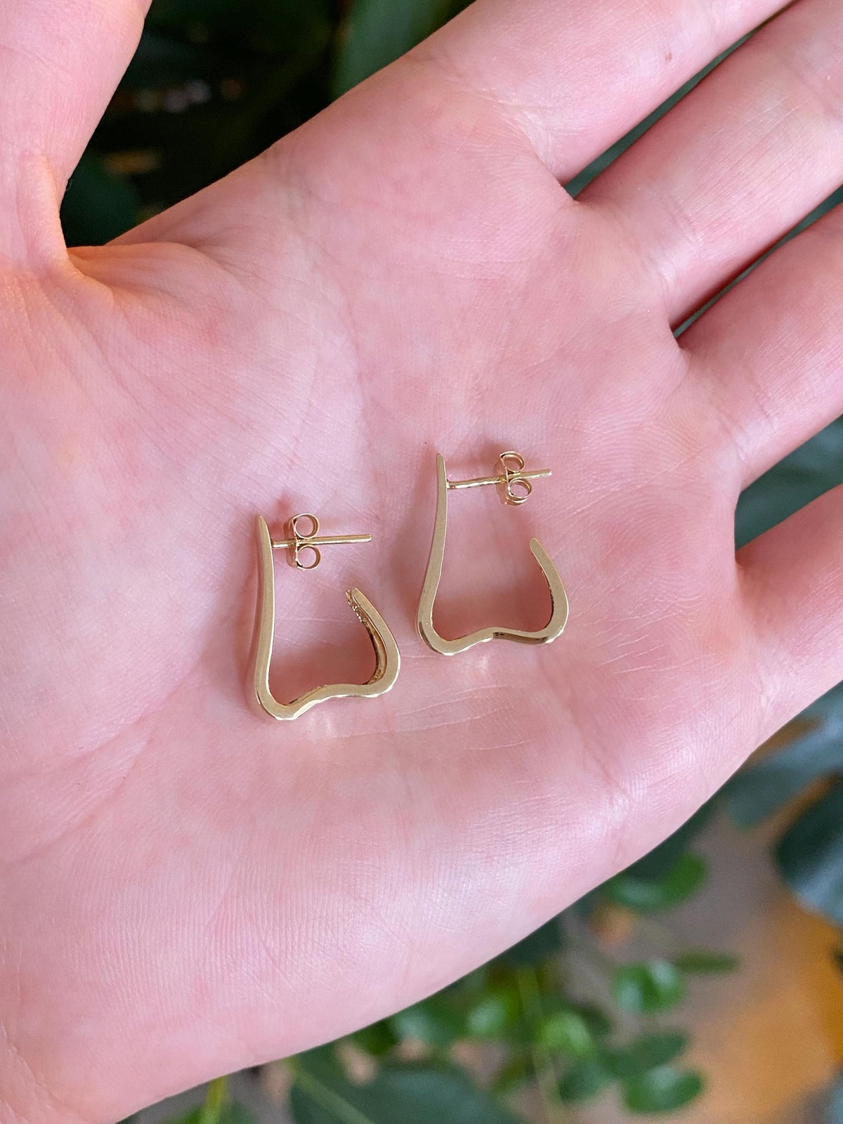 Vintage Solid 14k Yellow Gold Drop Hoop Earrings