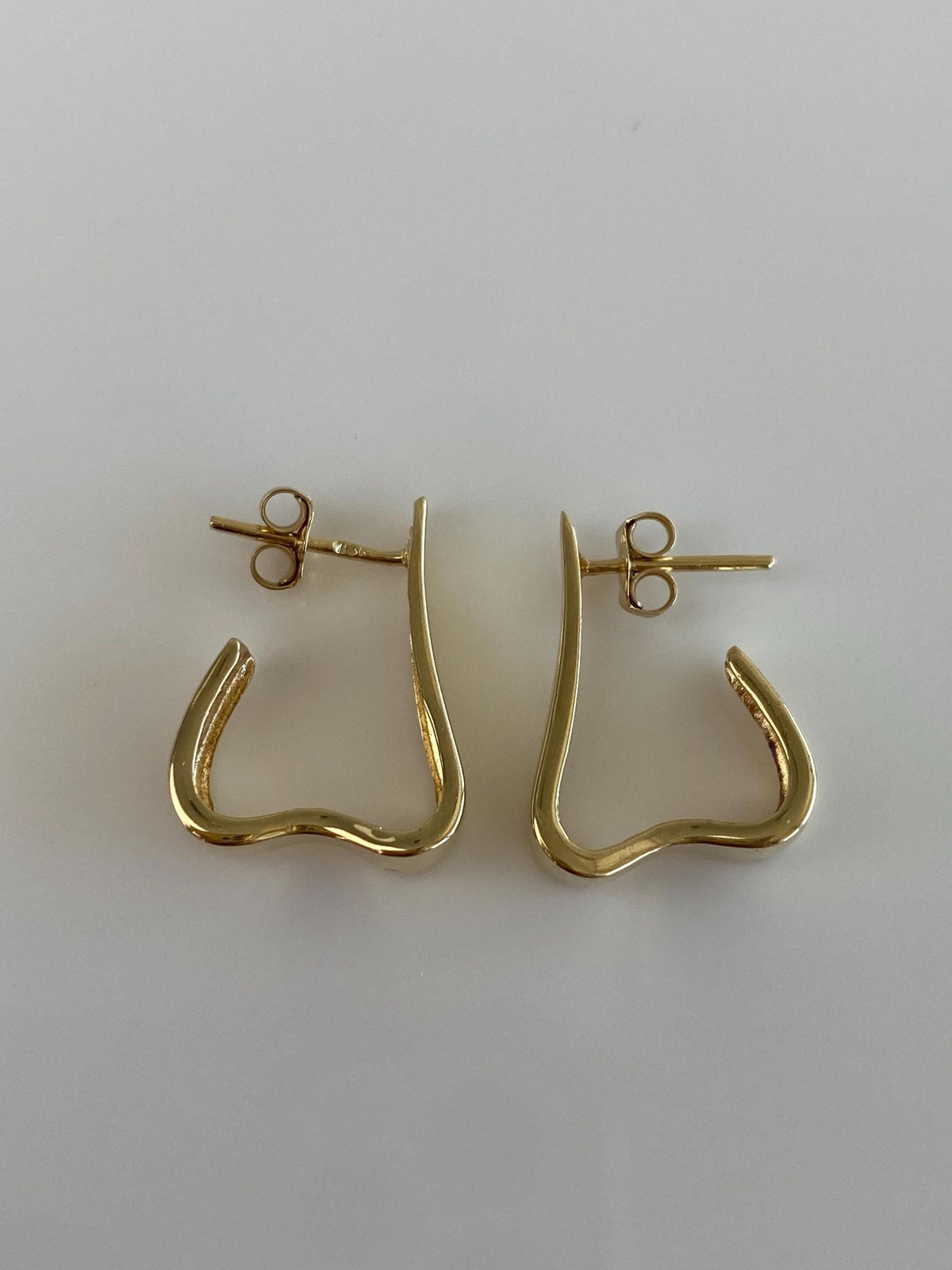 Vintage Solid 14k Yellow Gold Drop Hoop Earrings