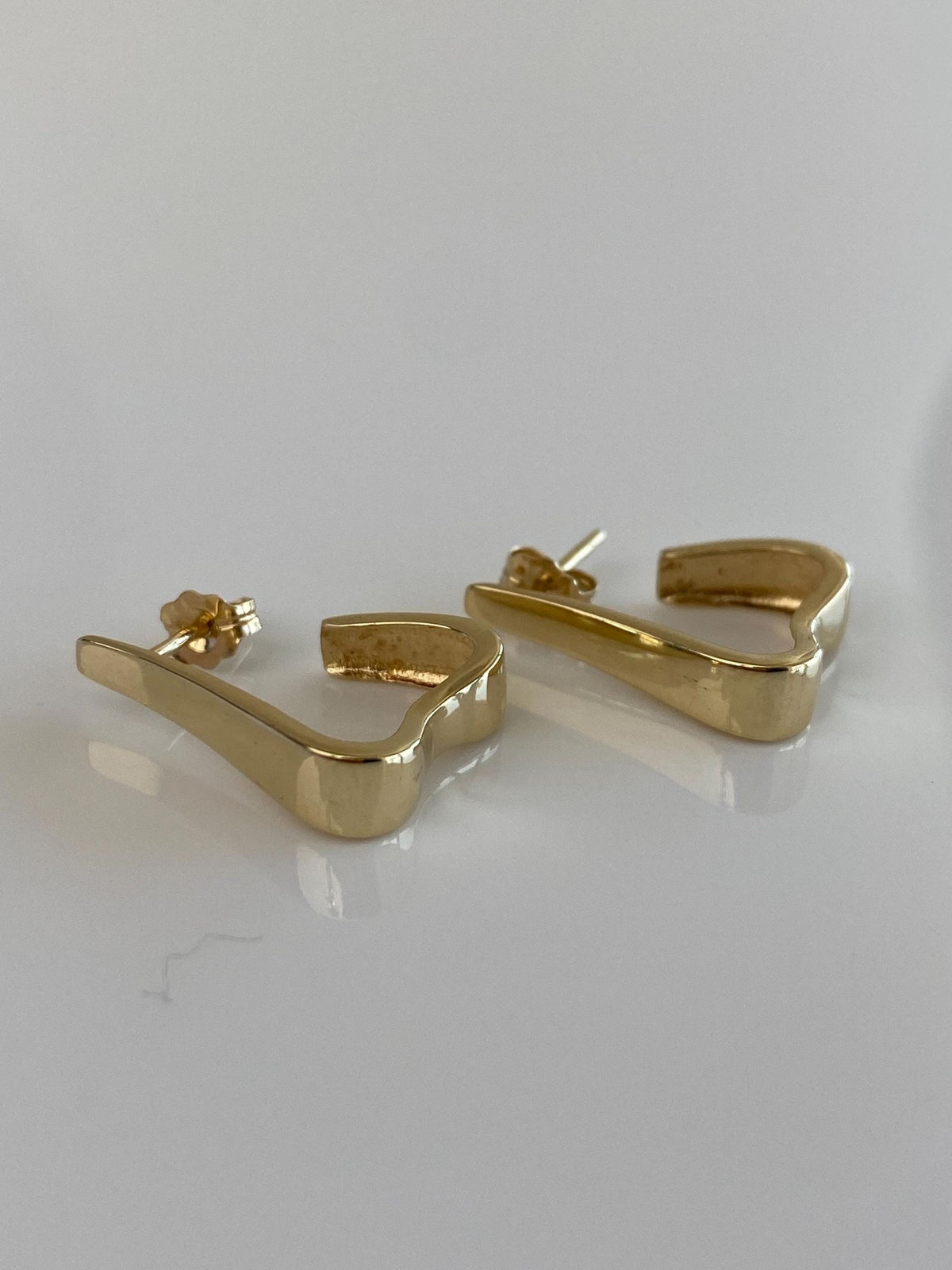 Vintage Solid 14k Yellow Gold Drop Hoop Earrings
