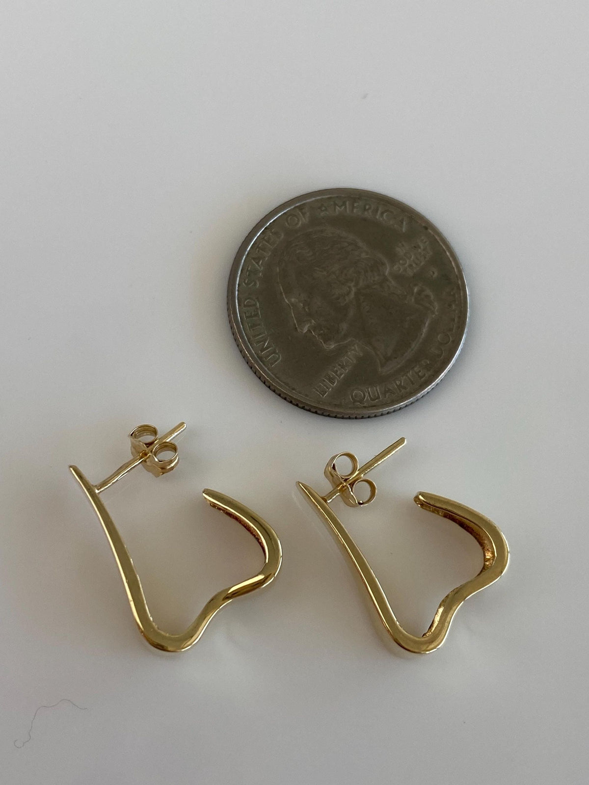 Vintage Solid 14k Yellow Gold Drop Hoop Earrings