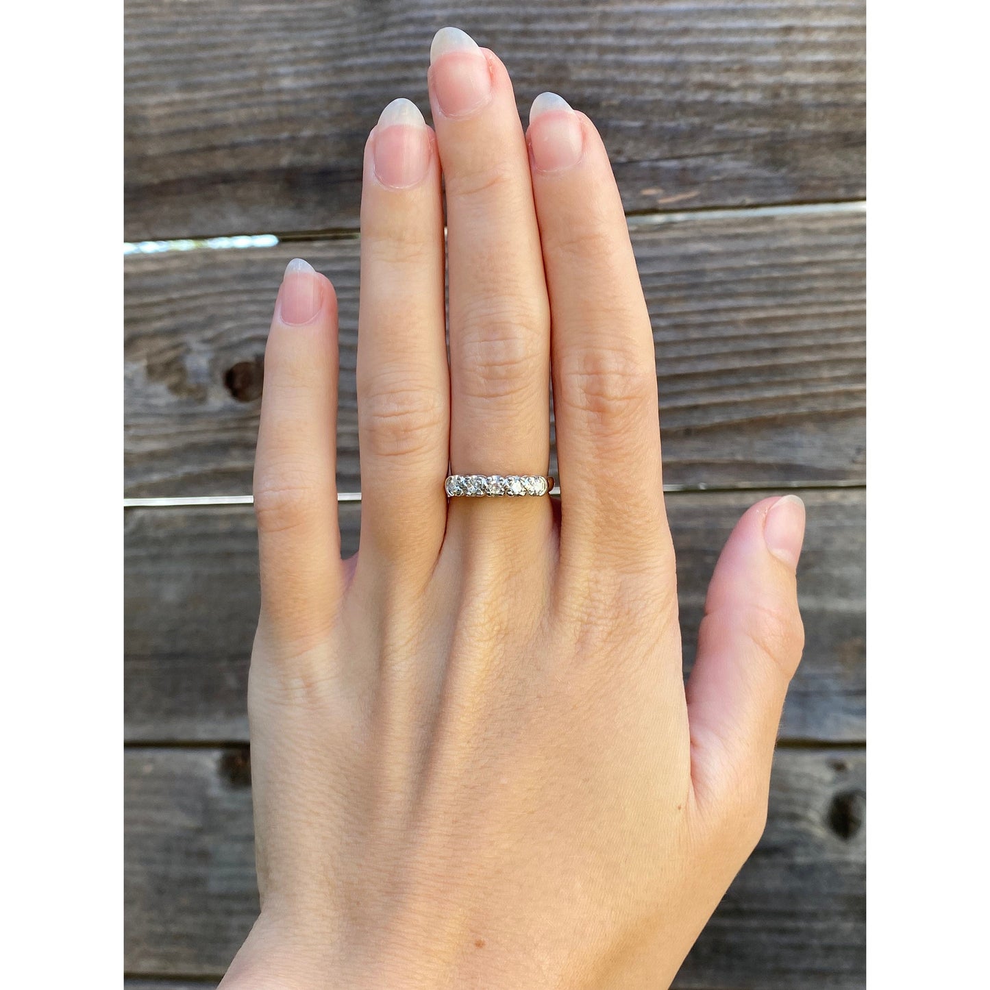 Vintage Solid 14k White & Yellow Gold Diamond Row Ring - Size 5.5