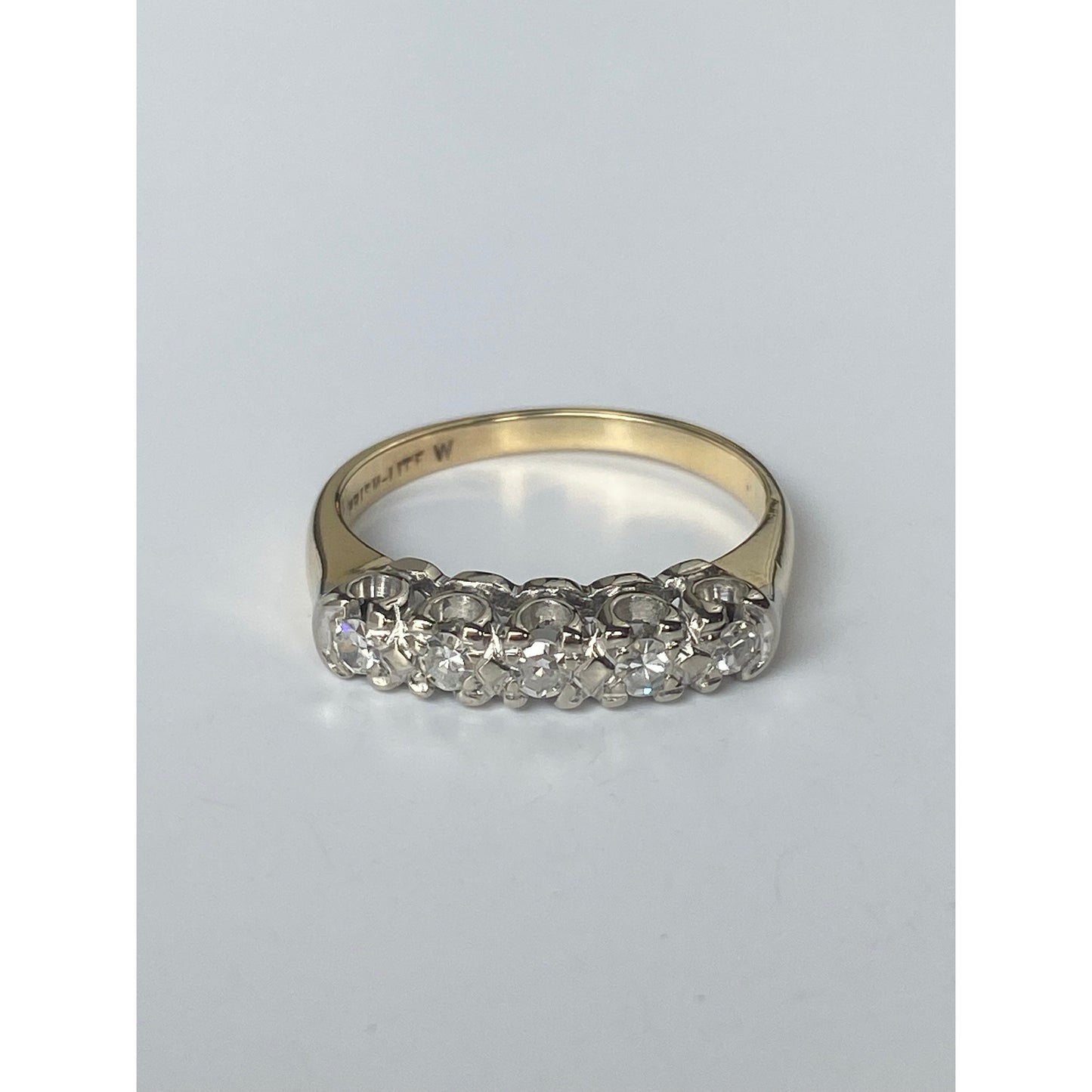 Vintage Solid 14k White & Yellow Gold Diamond Row Ring - Size 5.5