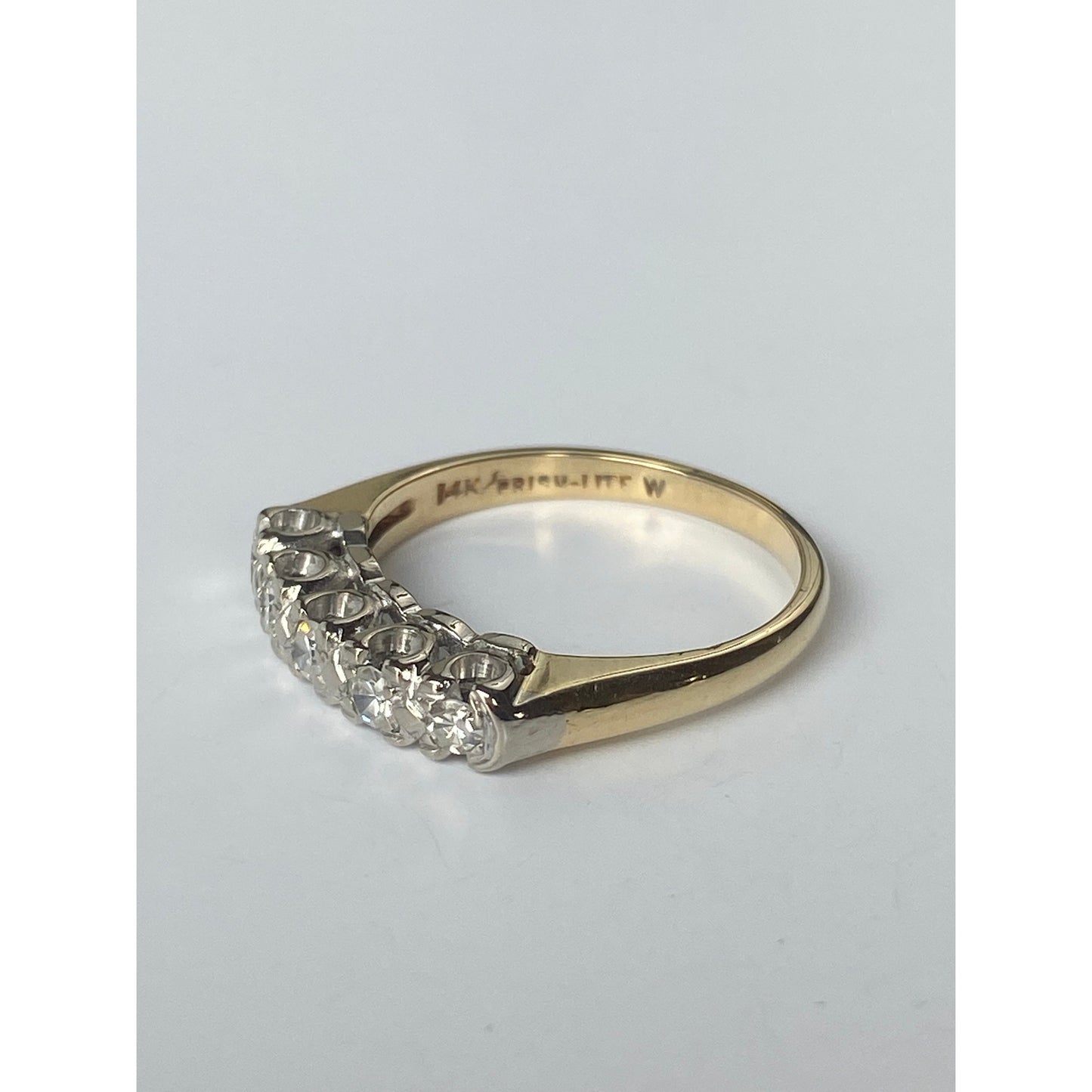 Vintage Solid 14k White & Yellow Gold Diamond Row Ring - Size 5.5
