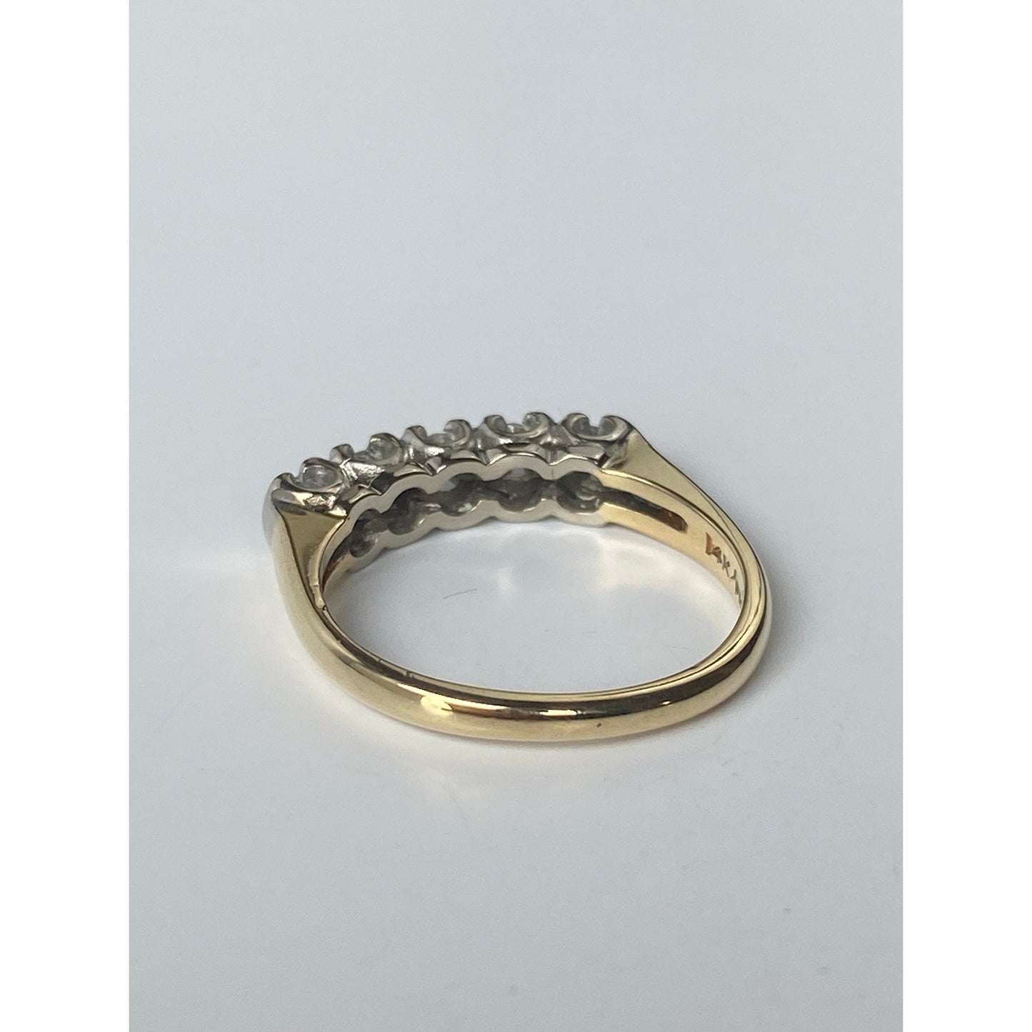 Vintage Solid 14k White & Yellow Gold Diamond Row Ring - Size 5.5