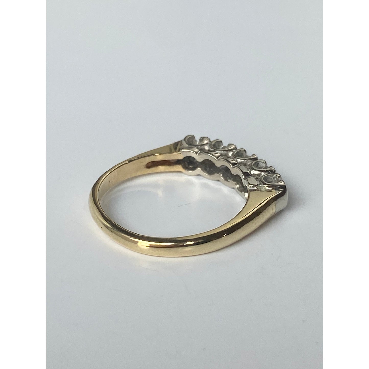 Vintage Solid 14k White & Yellow Gold Diamond Row Ring - Size 5.5