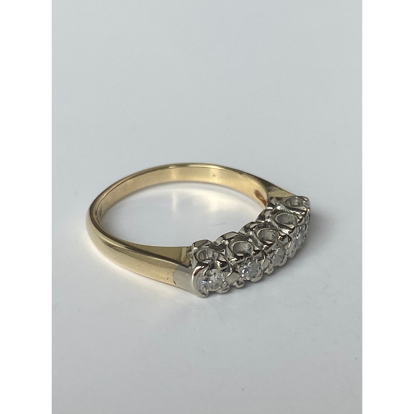 Vintage Solid 14k White & Yellow Gold Diamond Row Ring - Size 5.5