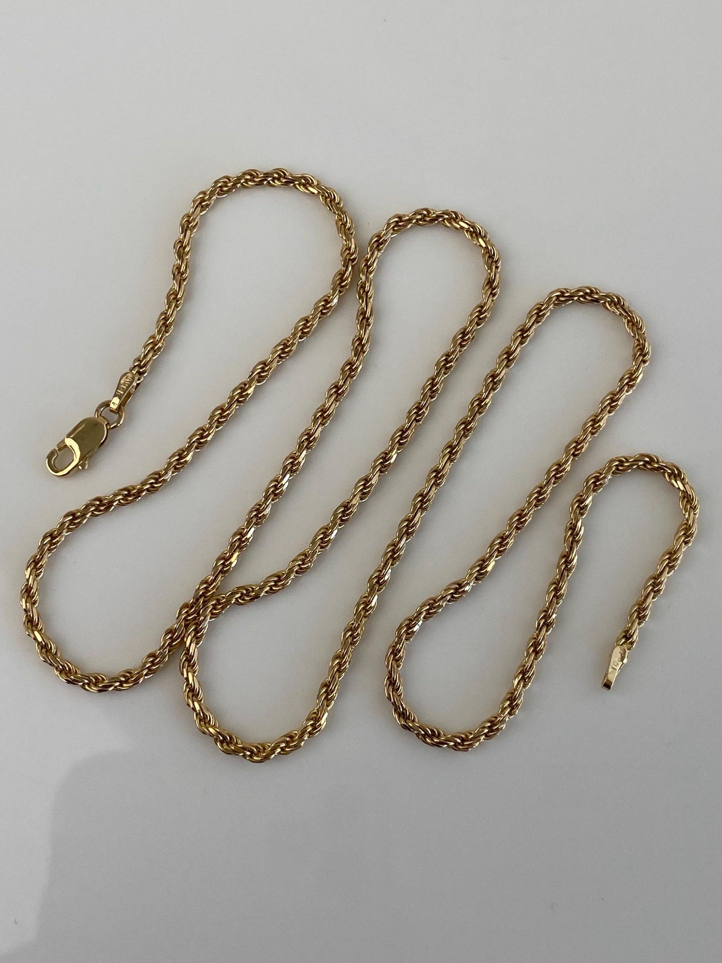 Vintage Solid 14k Yellow Gold Rope Chain Necklace - 21.5 inches