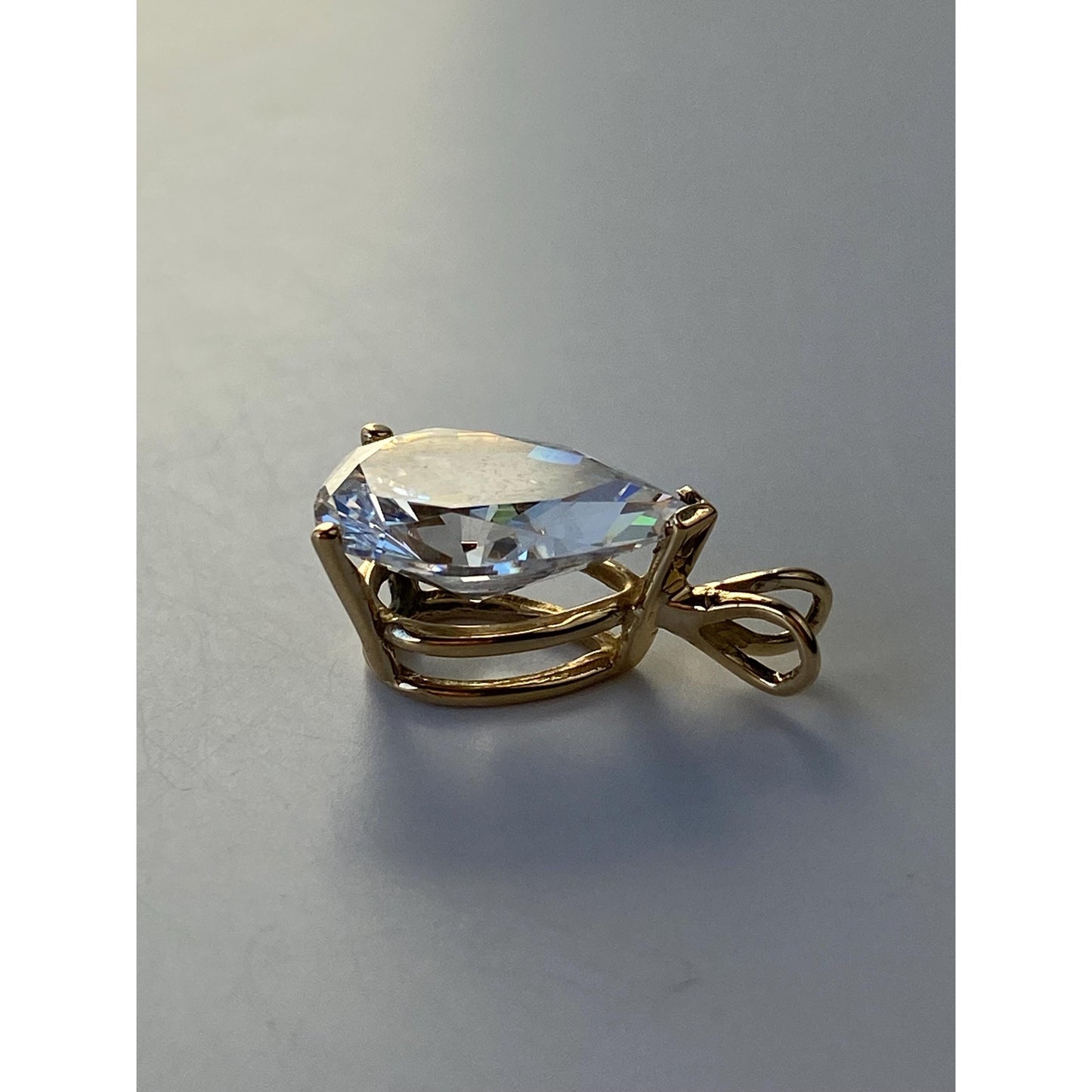 Vintage Solid 14k Yellow Gold Large Cubic Zirconia Teardrop Charm