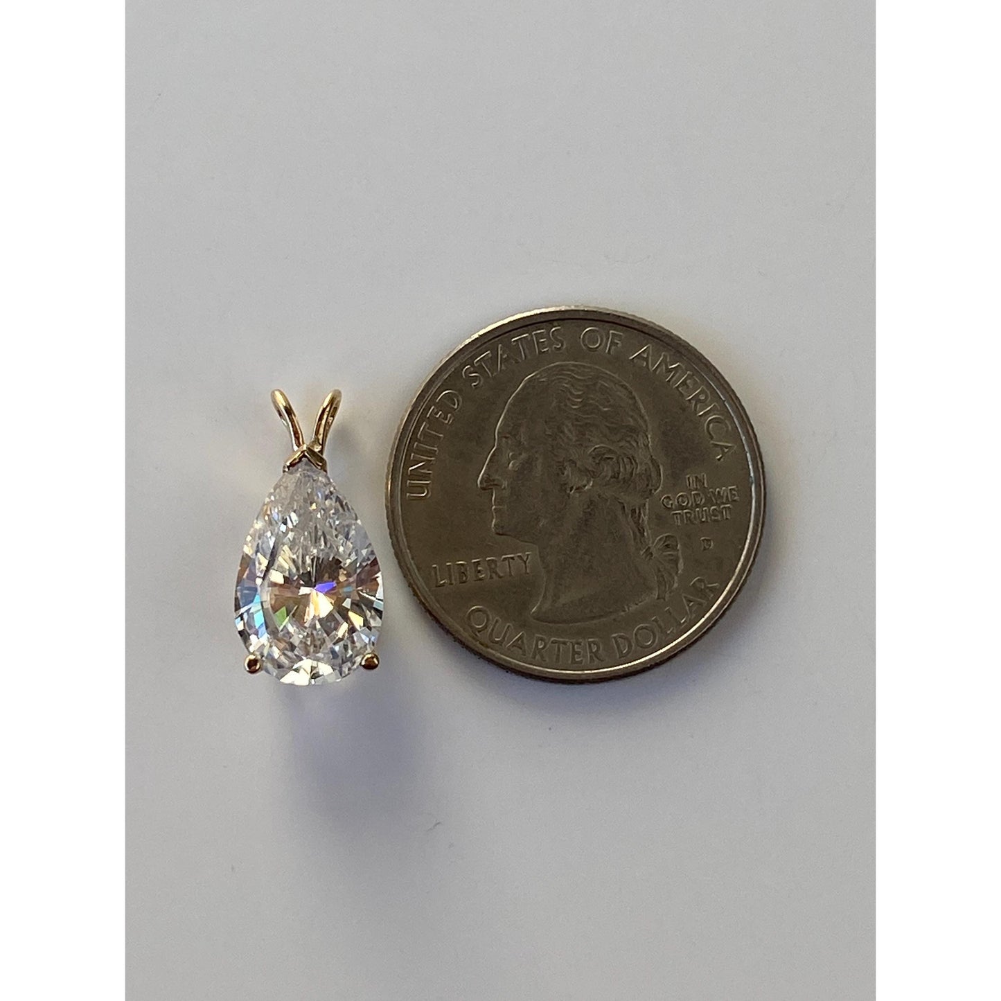 Vintage Solid 14k Yellow Gold Large Cubic Zirconia Teardrop Charm