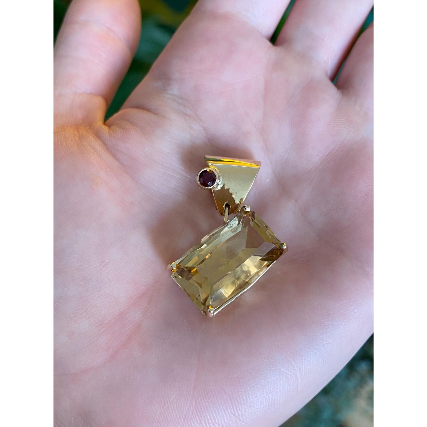 Solid 14k Yellow Gold Garnet Citrine Charm