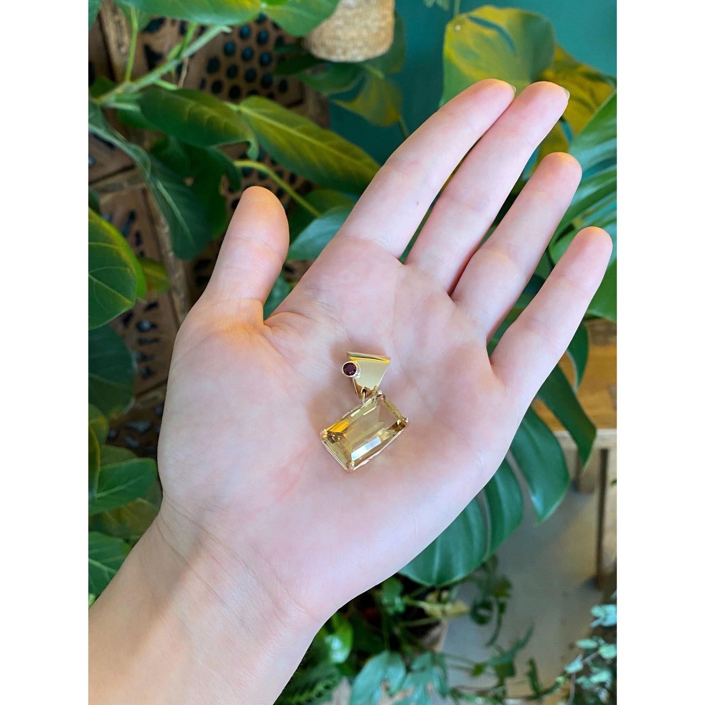 Solid 14k Yellow Gold Garnet Citrine Charm