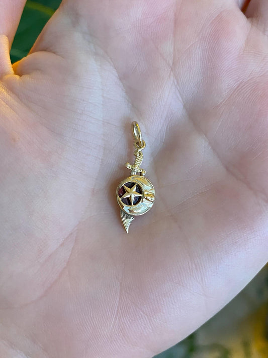 Vintage Solid 14k Yellow Gold Enamel Freemason Charm