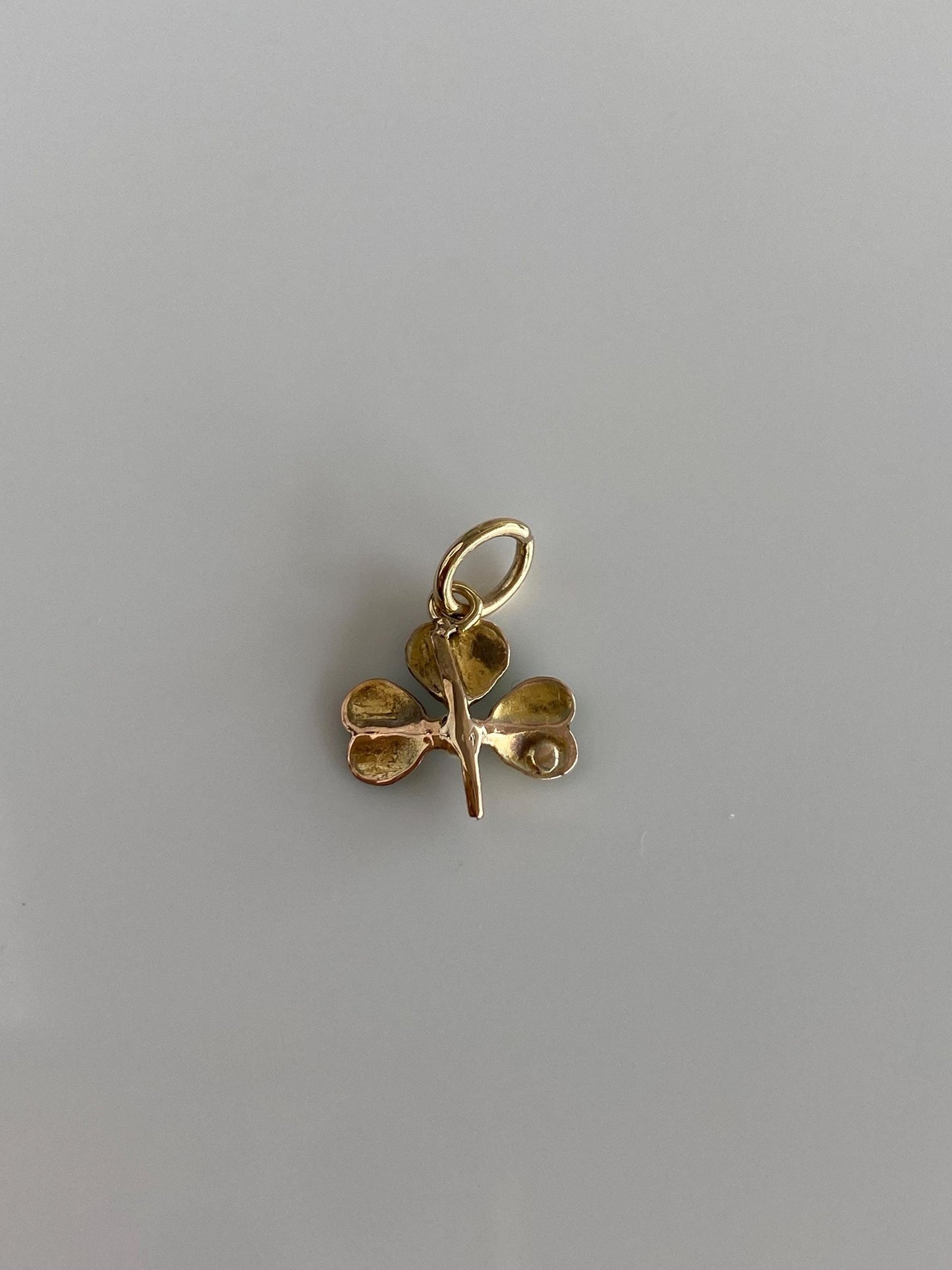 Vintage Solid 12k Yellow Gold Enamel Pearl Clover Charm