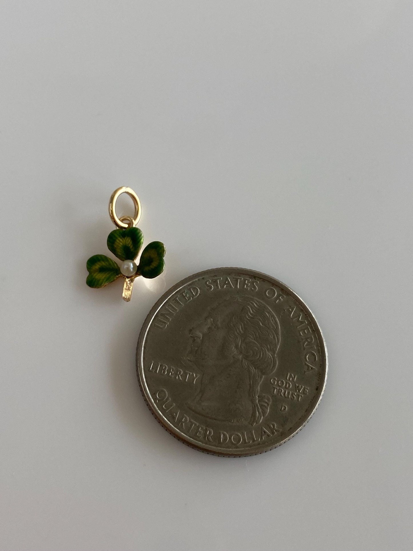 Vintage Solid 12k Yellow Gold Enamel Pearl Clover Charm
