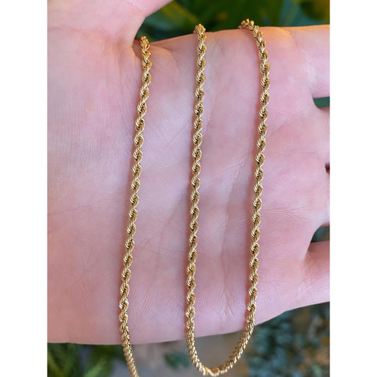 Vintage Solid 14k Yellow Gold Rope Chain Necklace - 24 inches