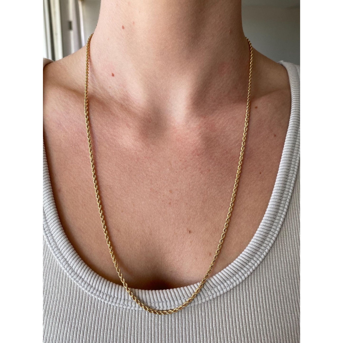 Vintage Solid 14k Yellow Gold Rope Chain Necklace - 24 inches