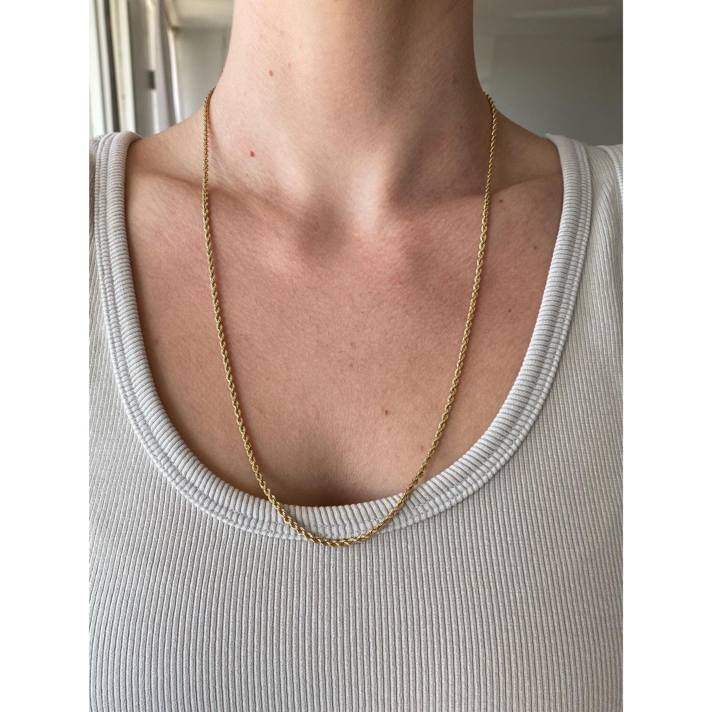 Vintage Solid 14k Yellow Gold Rope Chain Necklace - 24 inches