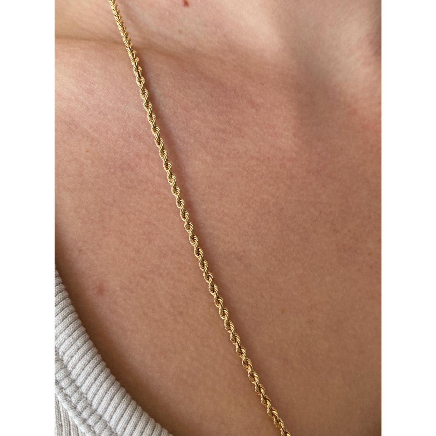 Vintage Solid 14k Yellow Gold Rope Chain Necklace - 24 inches