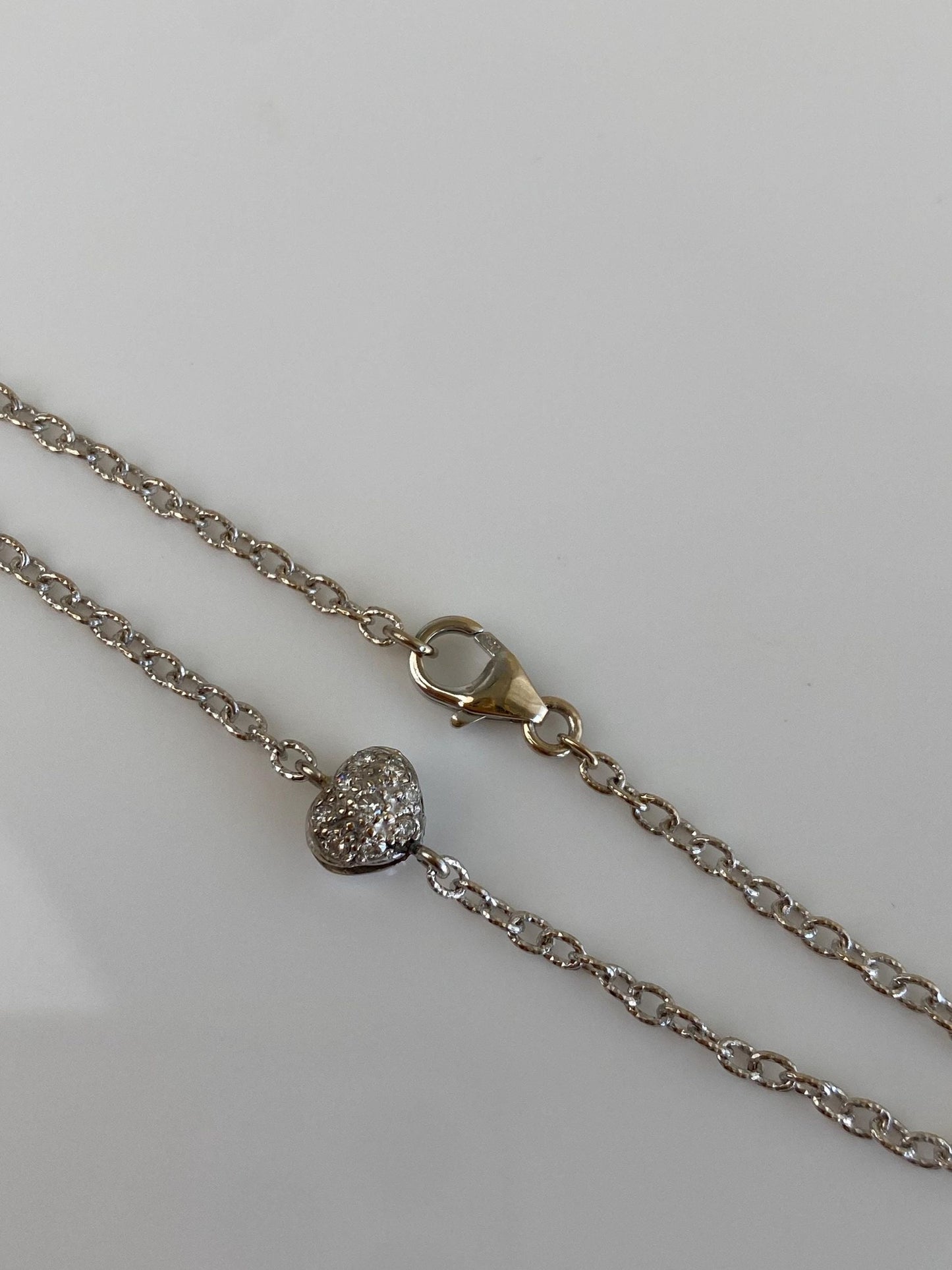 Vintage Solid 18k White Gold Diamond Heart Cable Chain Bracelet - 7 inches