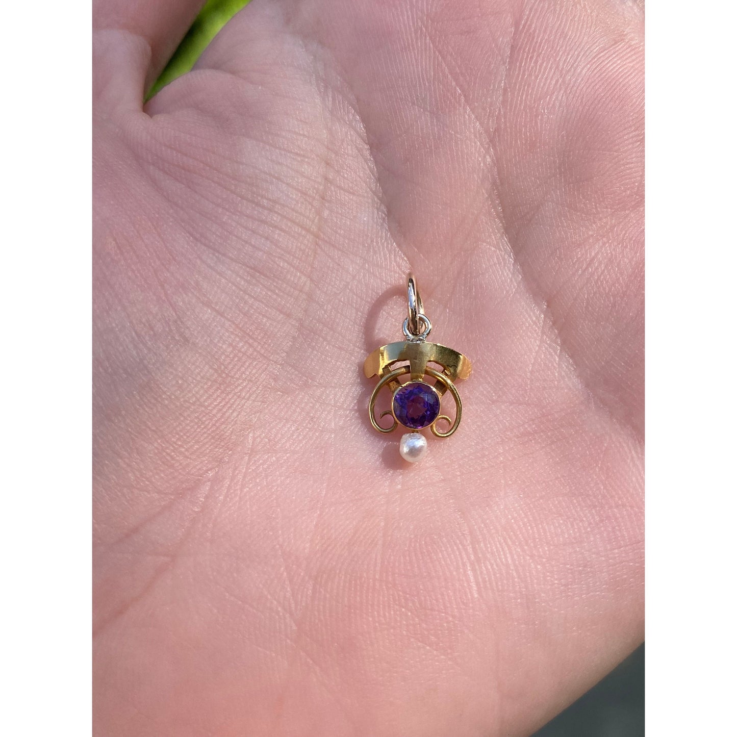 Vintage Solid 14k Yellow Gold Amethyst Pearl Stick Pin Conversion Charm