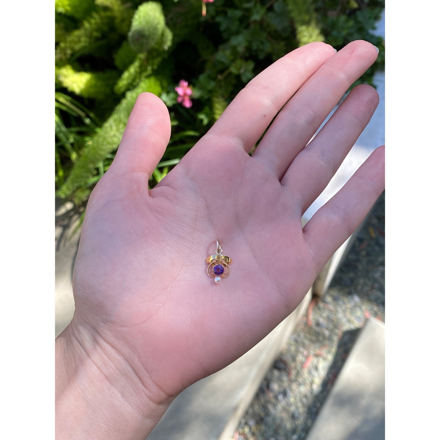 Vintage Solid 14k Yellow Gold Amethyst Pearl Stick Pin Conversion Charm