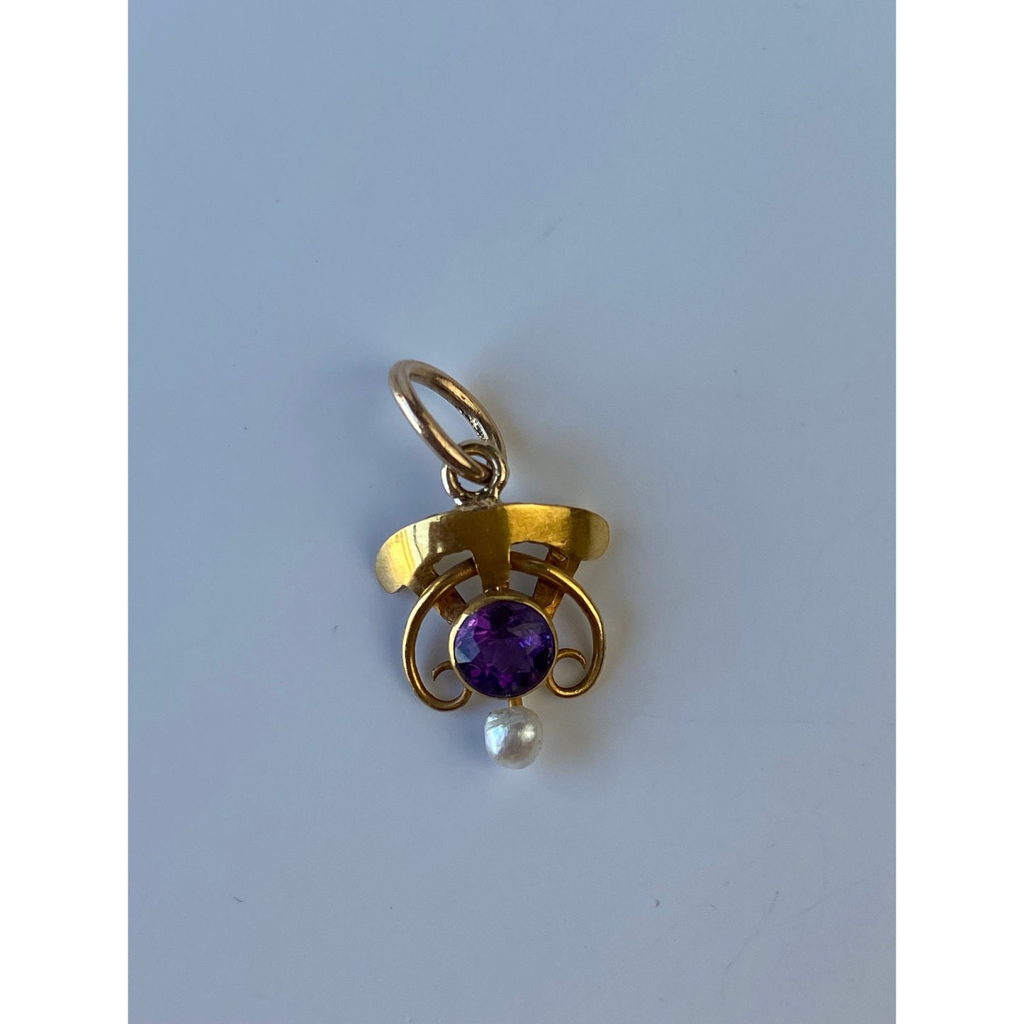 Vintage Solid 14k Yellow Gold Amethyst Pearl Stick Pin Conversion Charm