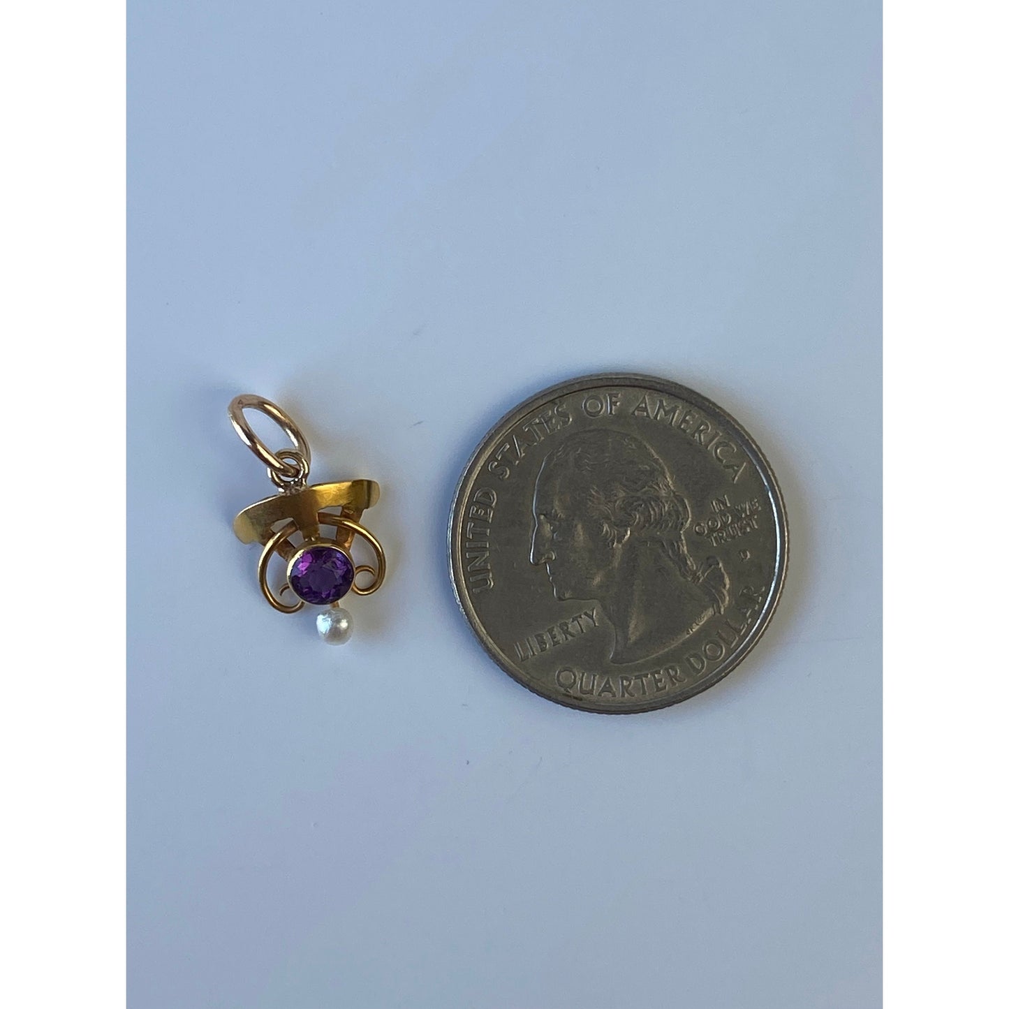 Vintage Solid 14k Yellow Gold Amethyst Pearl Stick Pin Conversion Charm