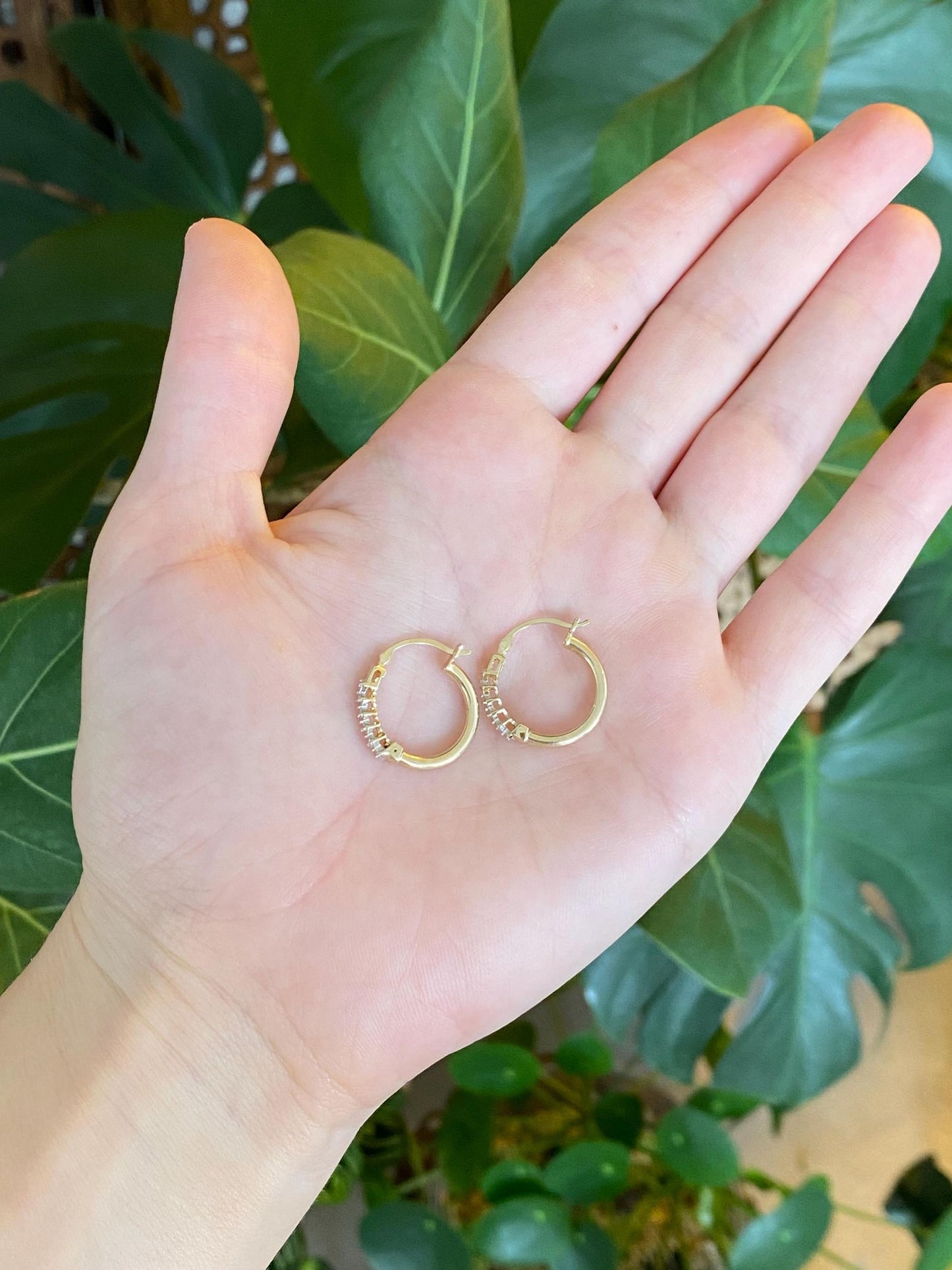 Vintage 14k White & Yellow Gold Clear Sapphire Hoop Earrings