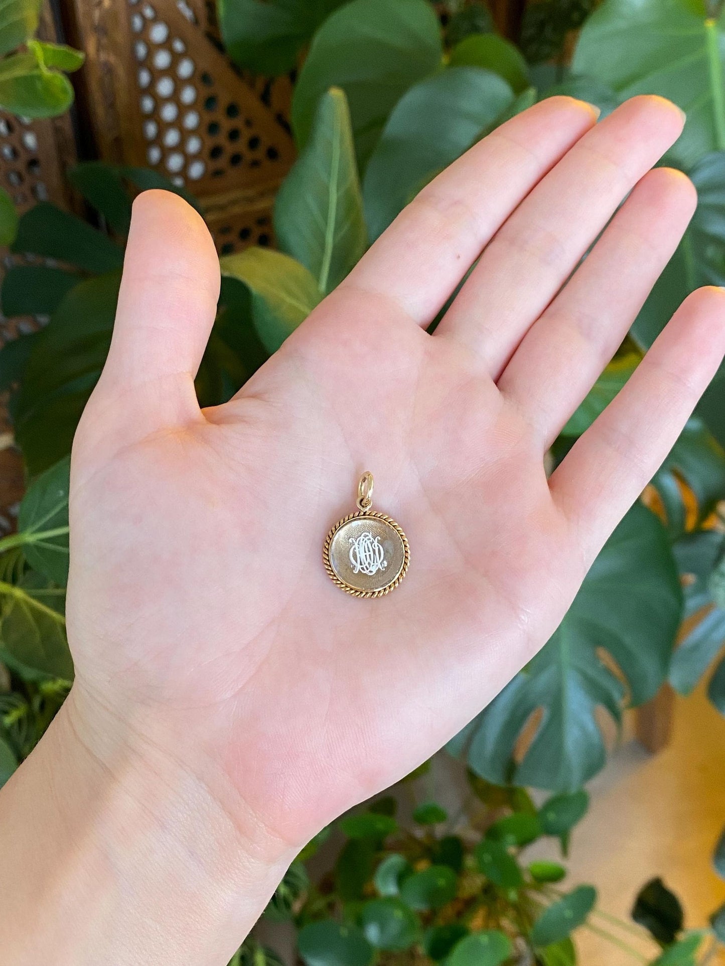 Vintage Solid 14k Yellow Gold Raised Quartz Monogram Stick Pin Conversion Charm