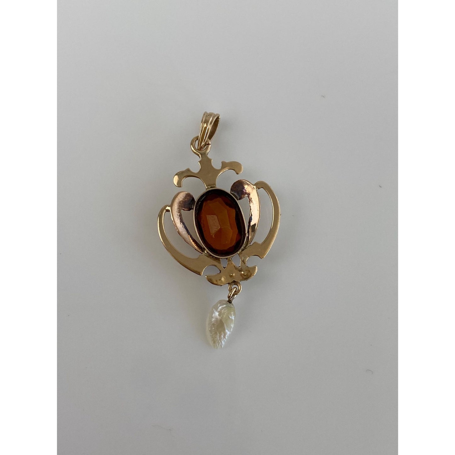 Vintage Solid 10k Yellow Gold Orange Cubic Zirconia Turquoise Pearl Charm