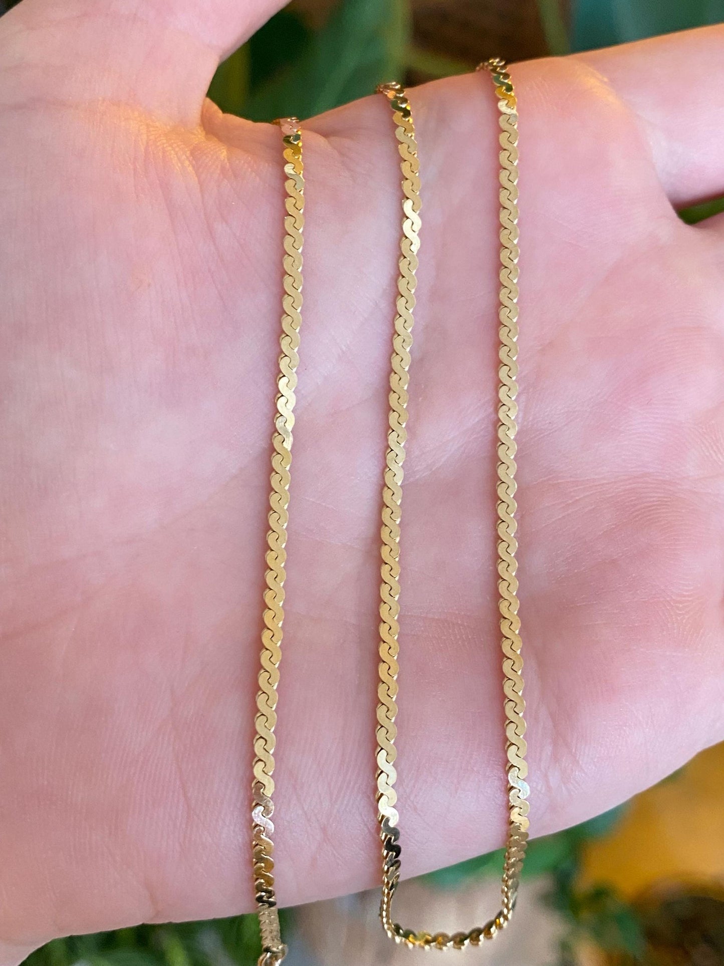 Vintage Solid 14k Yellow Gold Serpentine Chain Necklace - 18 inches