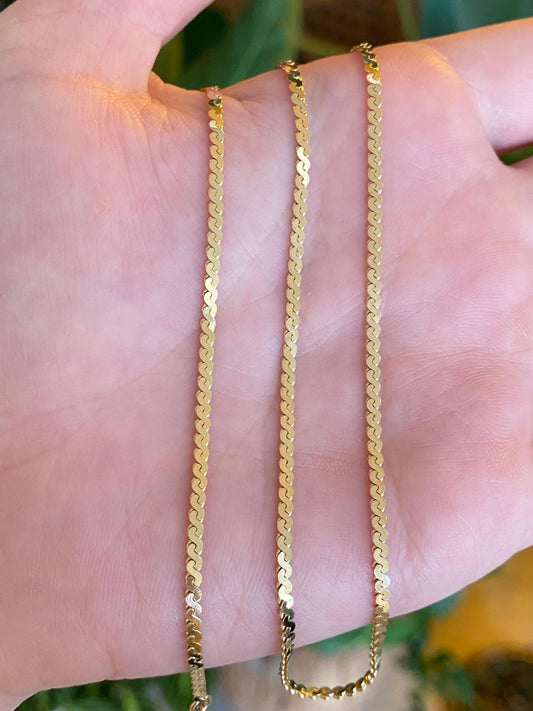 Vintage Solid 14k Yellow Gold Serpentine Chain Necklace - 18 inches