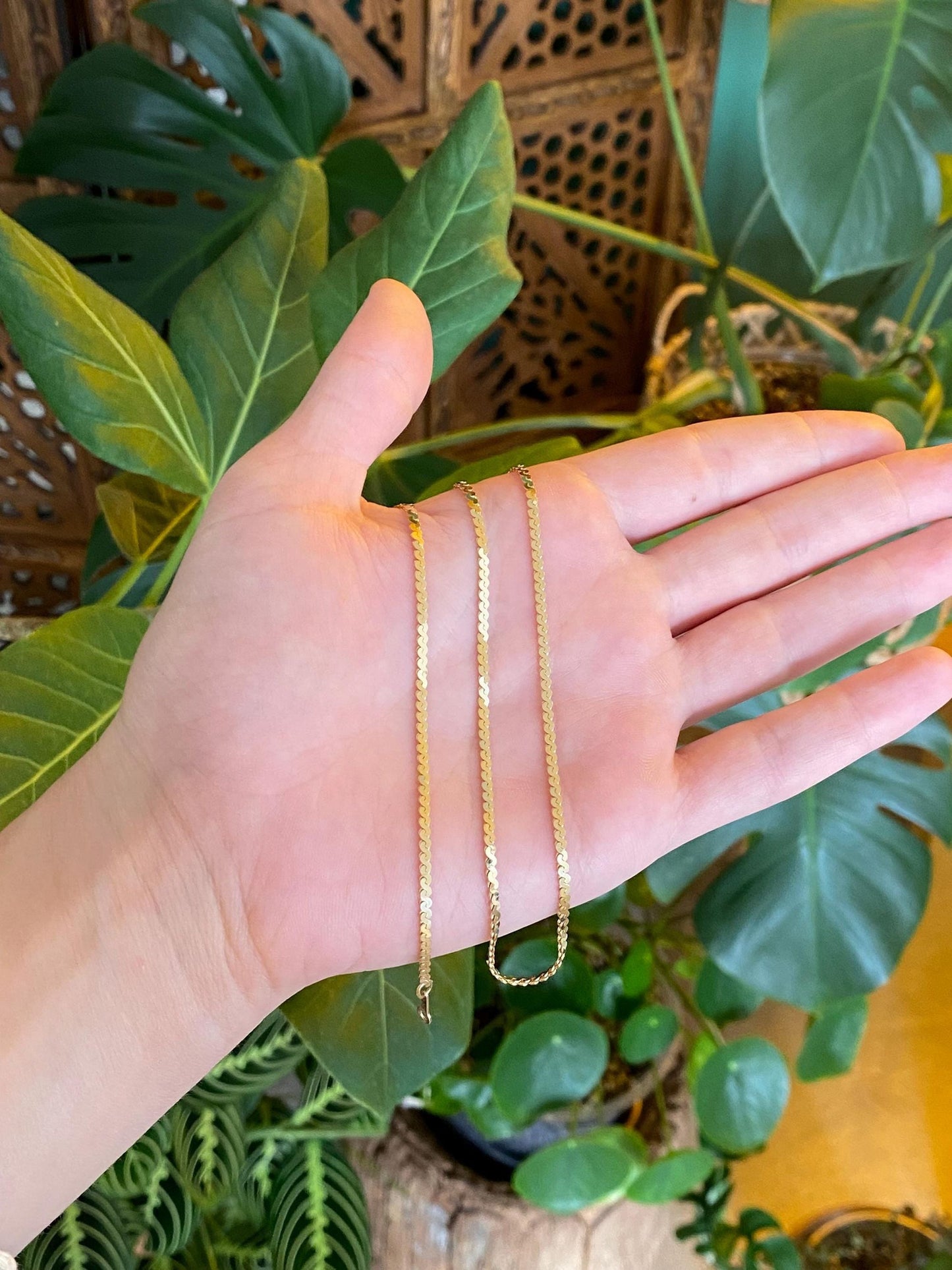Vintage Solid 14k Yellow Gold Serpentine Chain Necklace - 18 inches