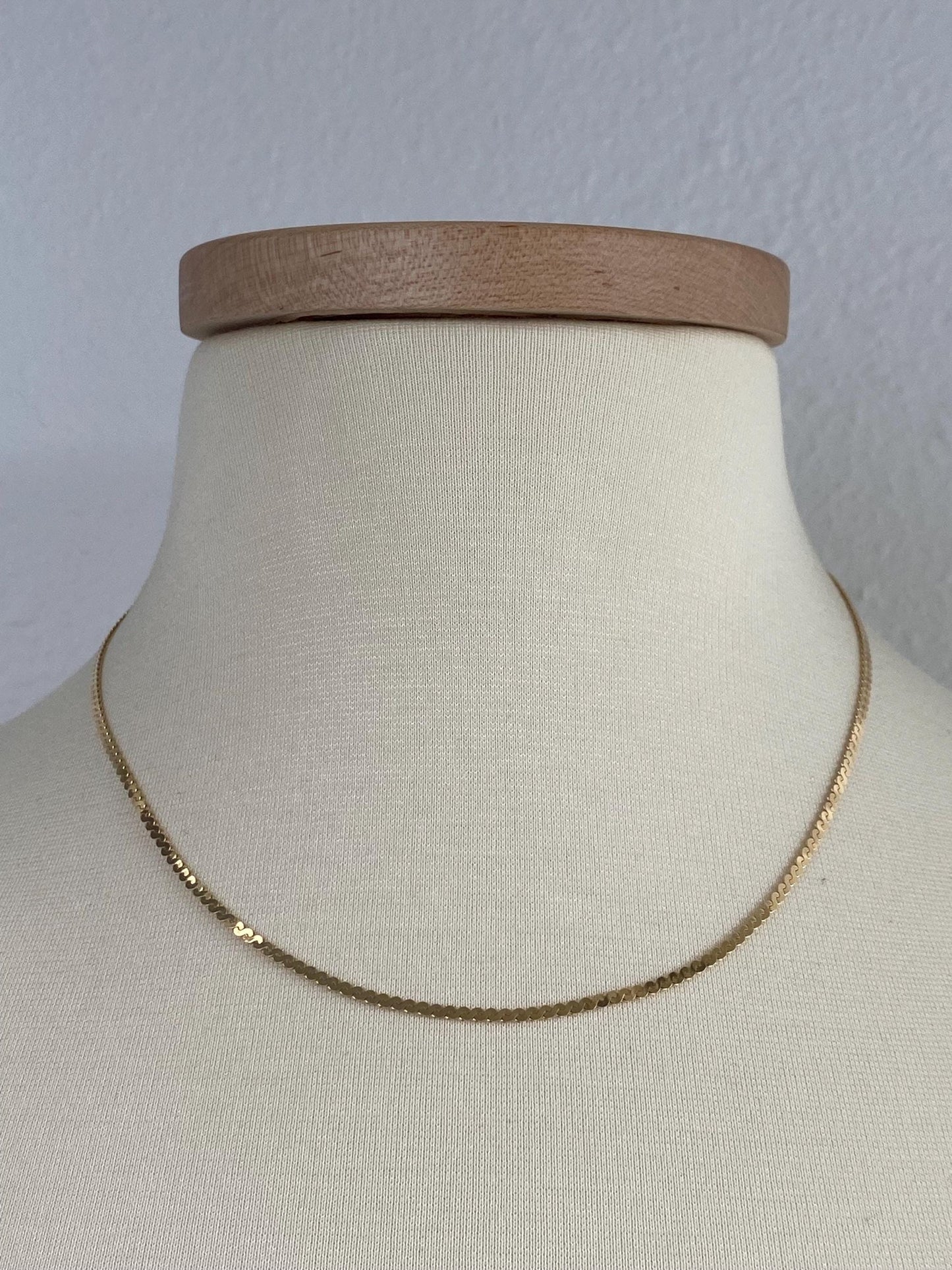 Vintage Solid 14k Yellow Gold Serpentine Chain Necklace - 18 inches