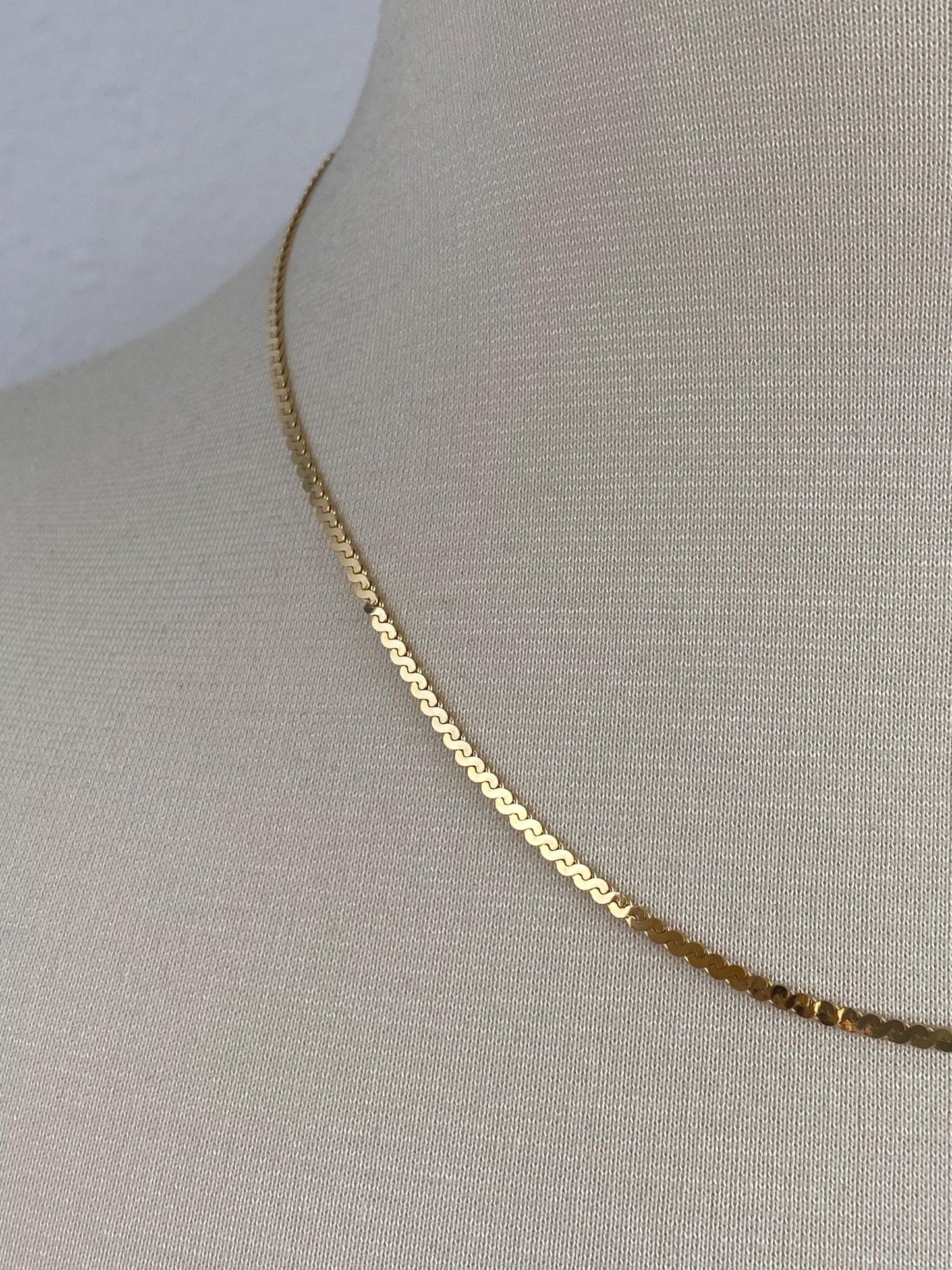 Vintage Solid 14k Yellow Gold Serpentine Chain Necklace - 18 inches