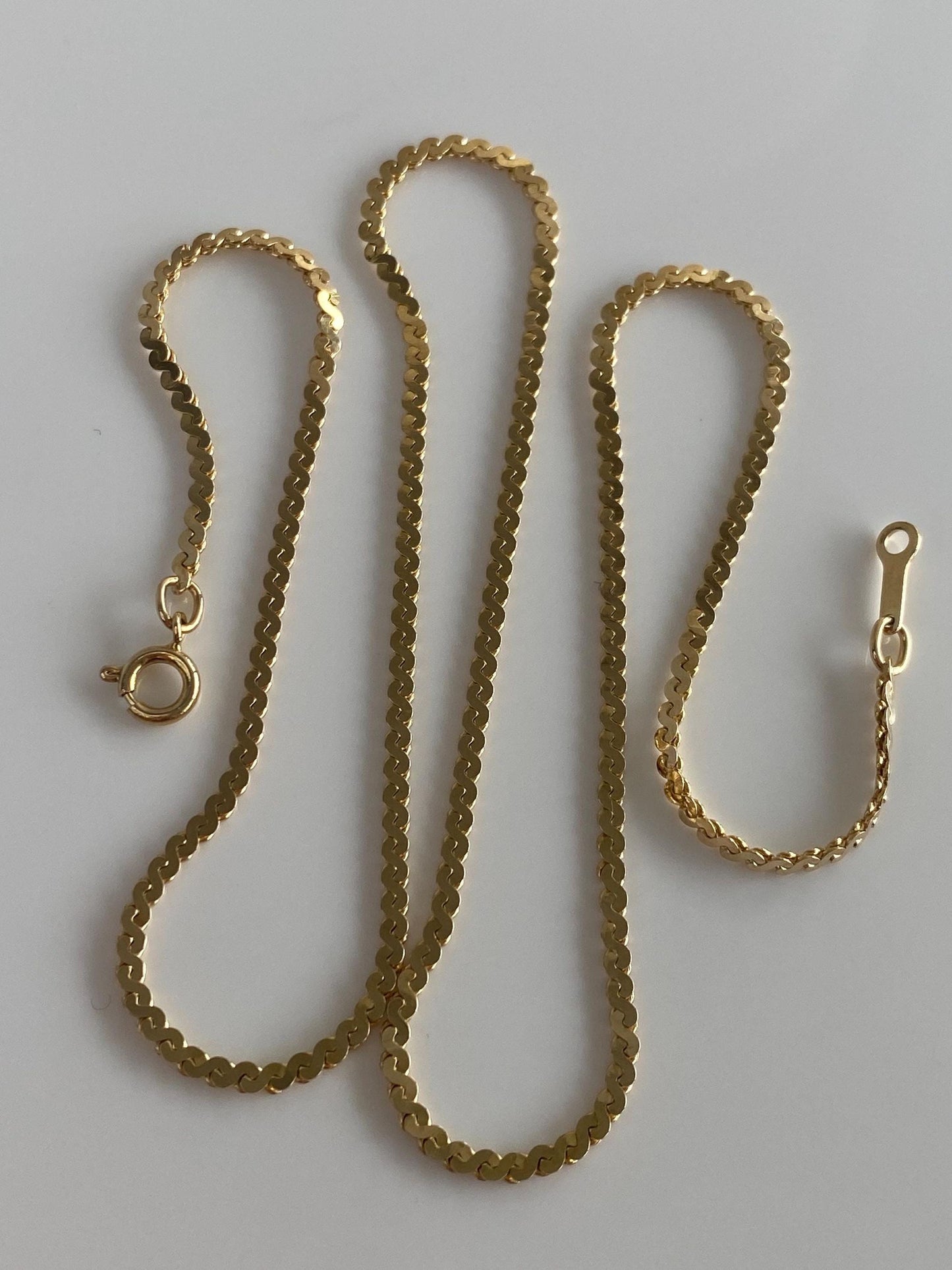 Vintage Solid 14k Yellow Gold Serpentine Chain Necklace - 18 inches