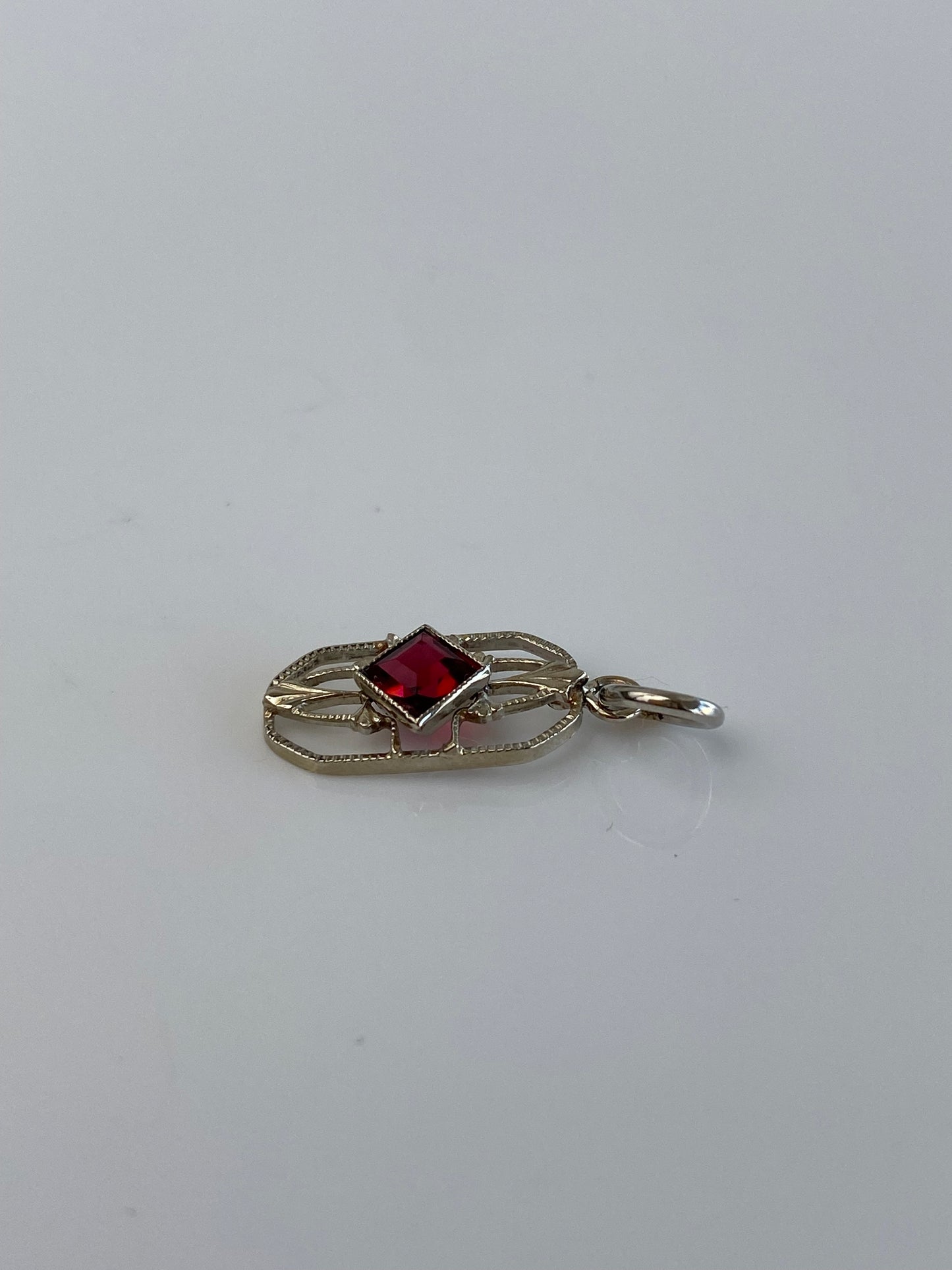 Vintage Solid 10k White Gold Red Cubic Zirconia Stick Pin Charm