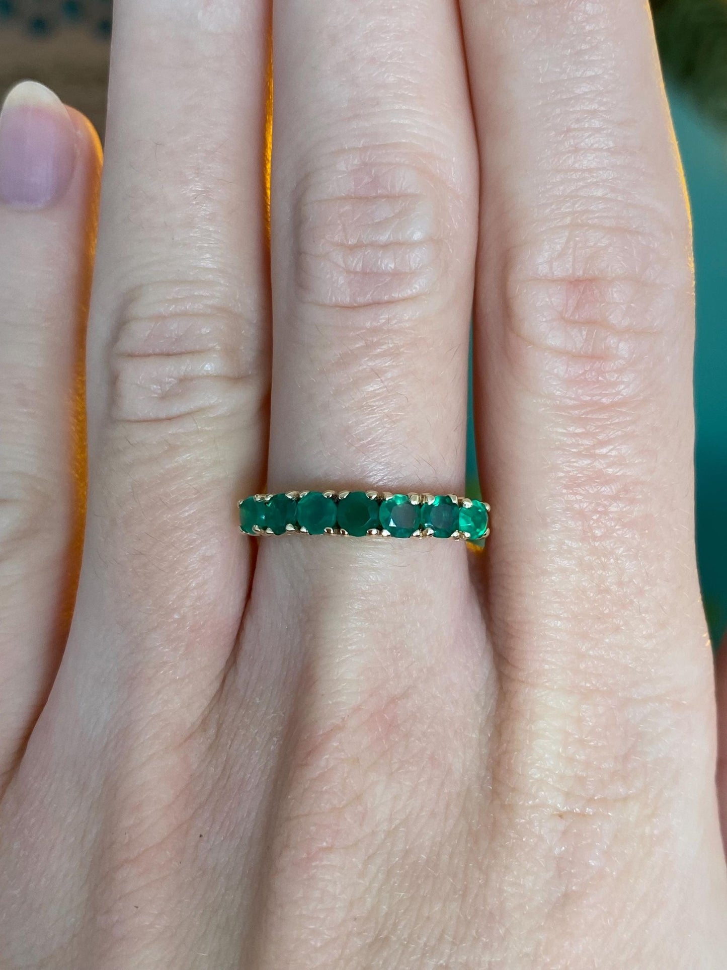 Vintage Solid 14k Yellow Gold Emerald Ring Band - Size 8