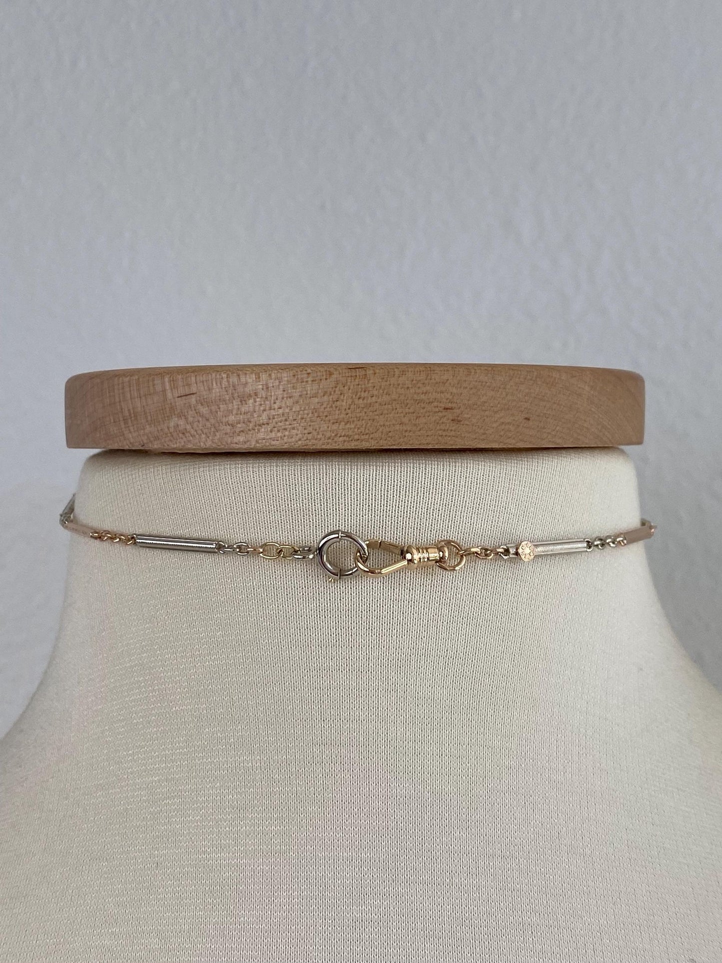 Vintage Solid 14k Rose & White Gold Design Link Cable Chain Pocket Watch Chain - 13.75 inches