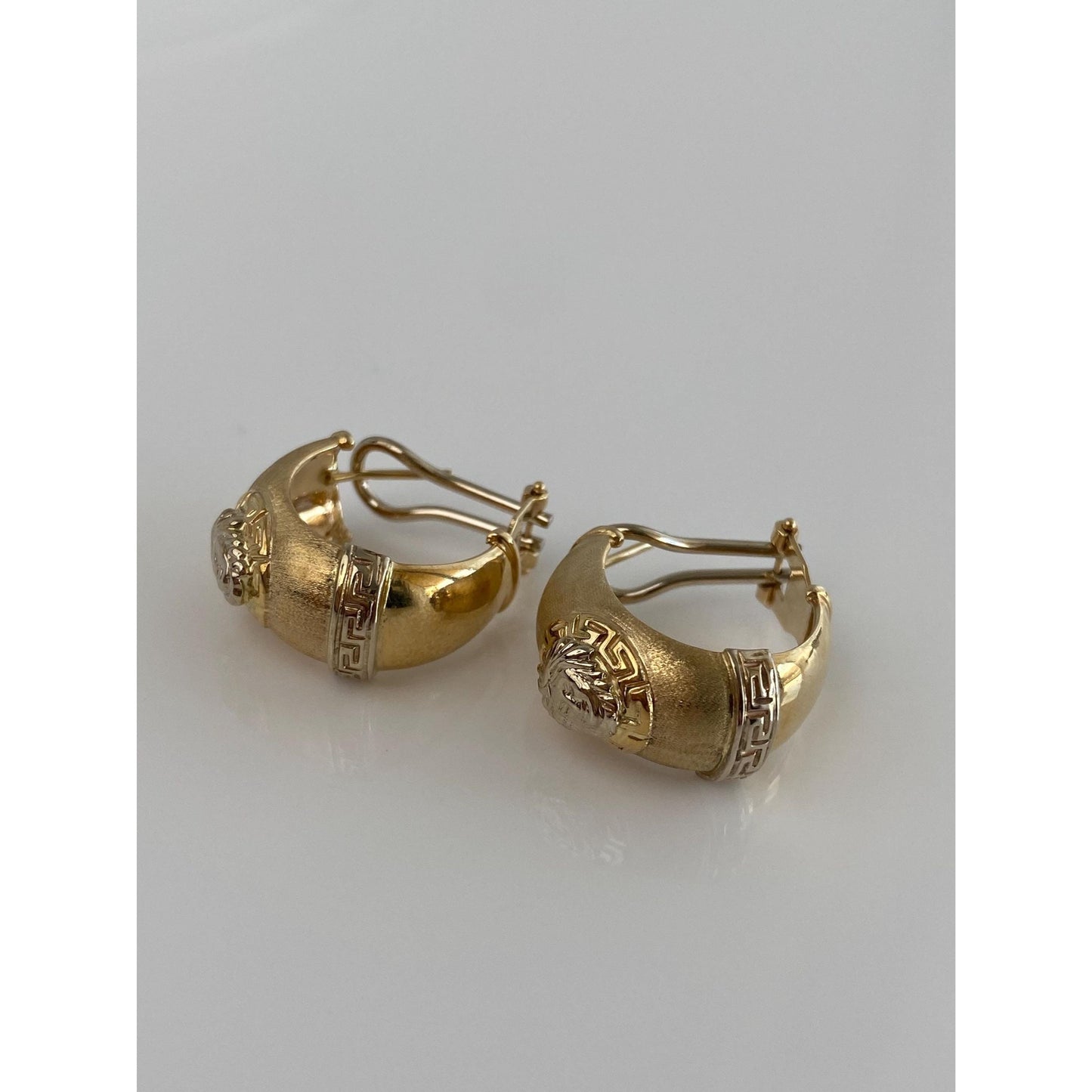 Vintage Solid 14k Yellow Gold Greek Style Hoop Earrings